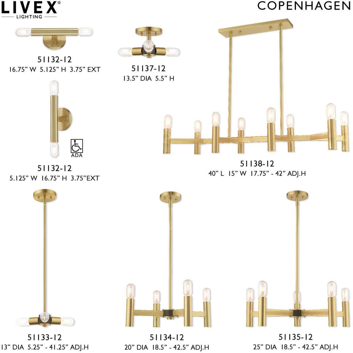 Copenhagen 3 Light 14 inch Satin Brass Semi-Flush Mount Ceiling Light