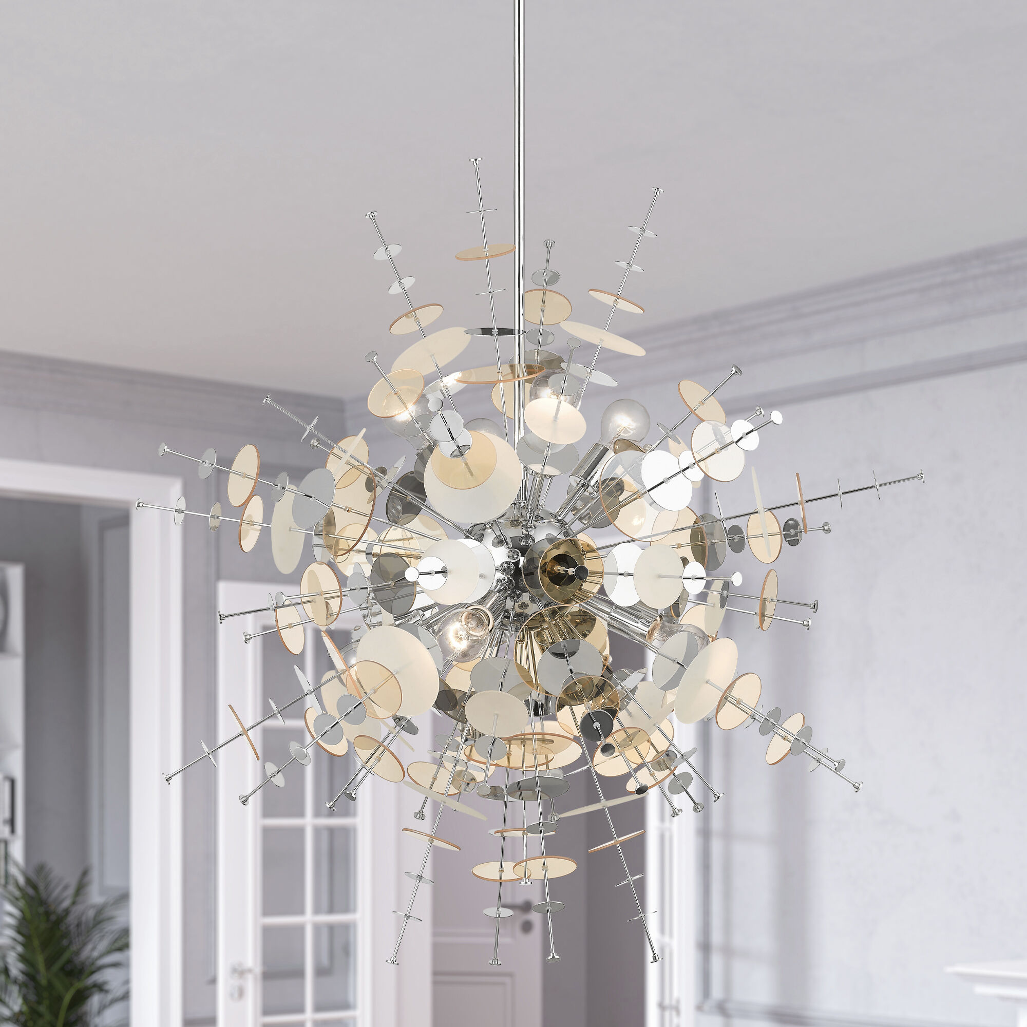 Circulo 8 Light 37 inch Polished Chrome Large Pendant Chandelier Ceiling Light