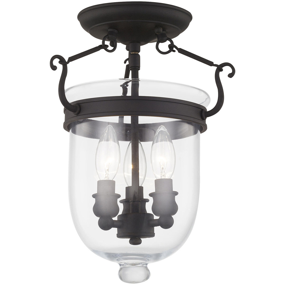 Jefferson 3 Light 10 inch Black Semi-Flush Mount Ceiling Light
