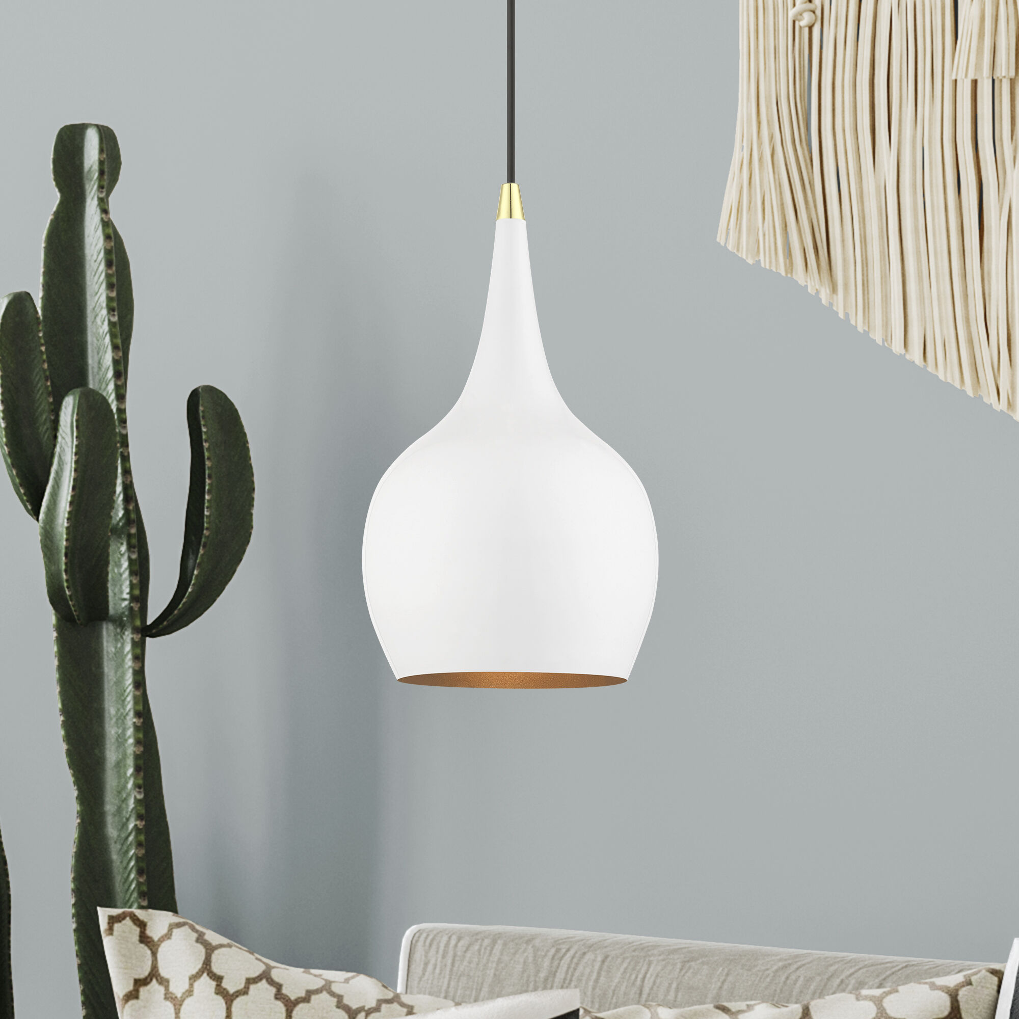 Andes 1 Light 8 inch Shiny White with Polished Brass Accents Mini Pendant Ceiling Light