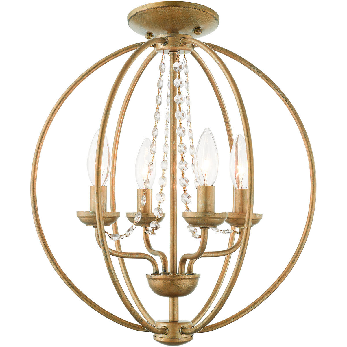 Arabella 4 Light 15 inch Antique Gold Leaf Convertible Mini Chandelier/Ceiling Mount Ceiling Light