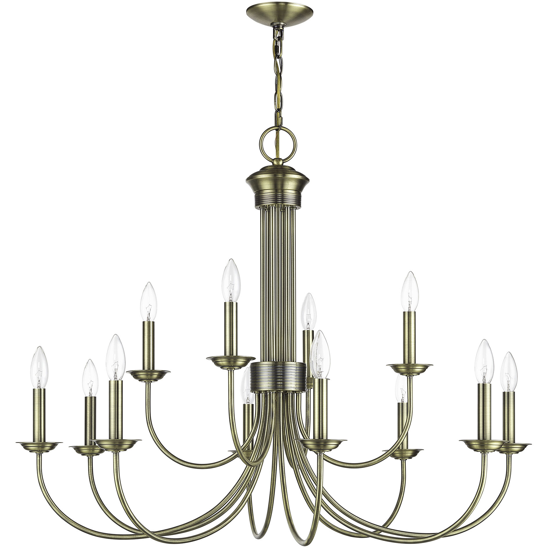 Estate 12 Light 36 inch Antique Brass 2-Tier Chandelier Ceiling Light