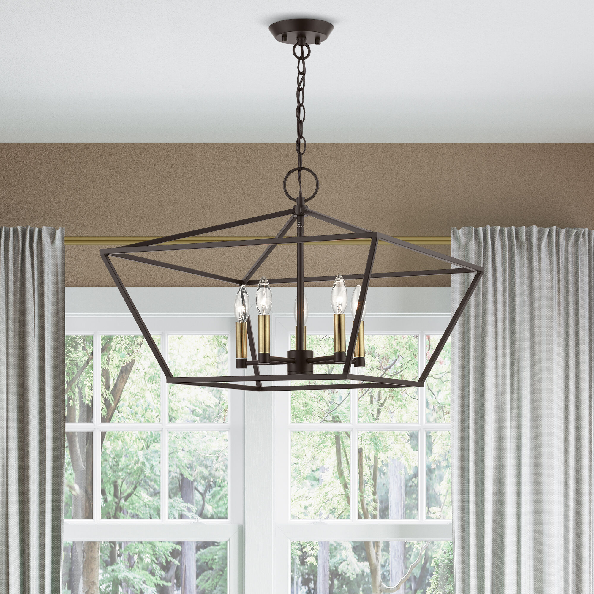 Devone 5 Light 22 inch Bronze with Antique Brass Accents Chandelier Ceiling Light