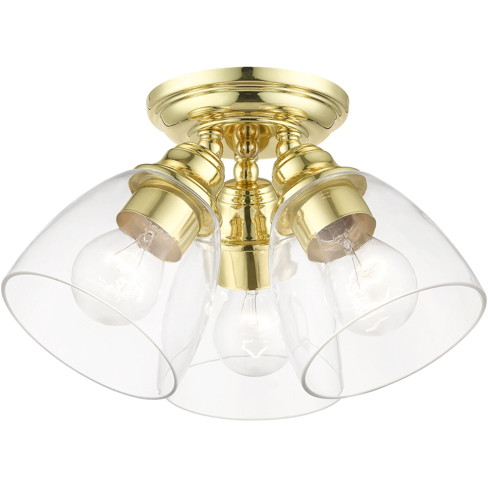Montgomery 3 Light 14 inch Polished Brass Semi-Flush Ceiling Light