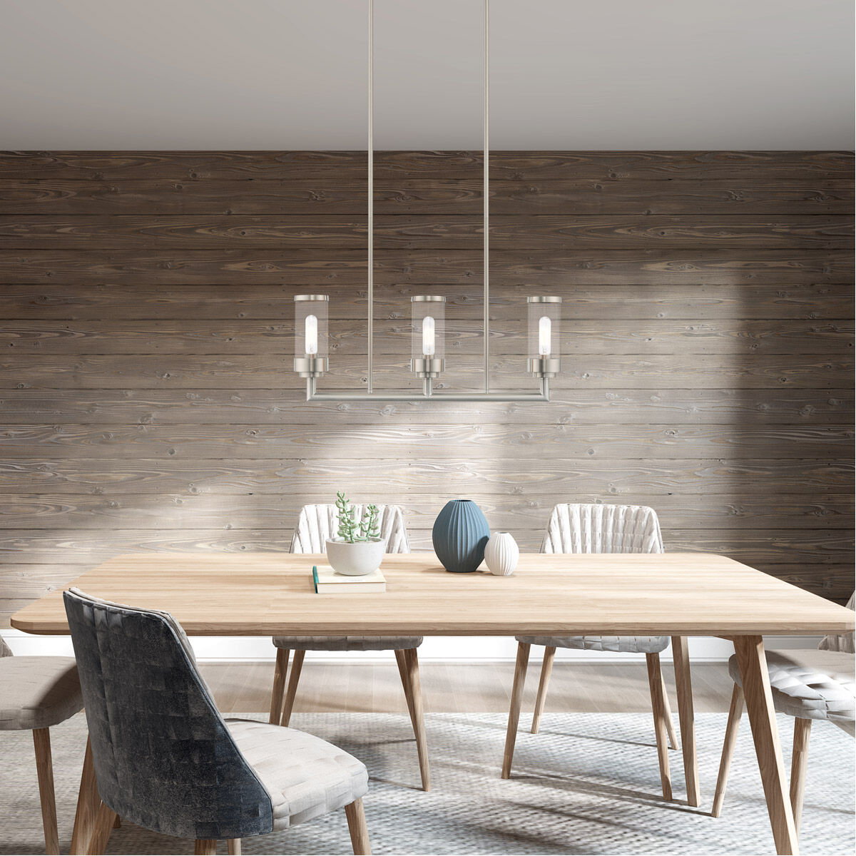 Hillcrest 3 Light 28 inch Brushed Nickel Linear Chandelier Ceiling Light