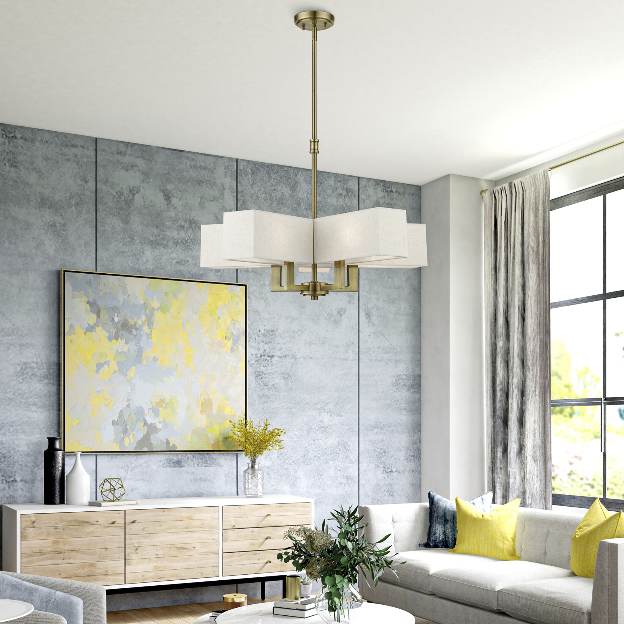 Rubix 5 Light 26 inch Antique Brass Chandelier Ceiling Light