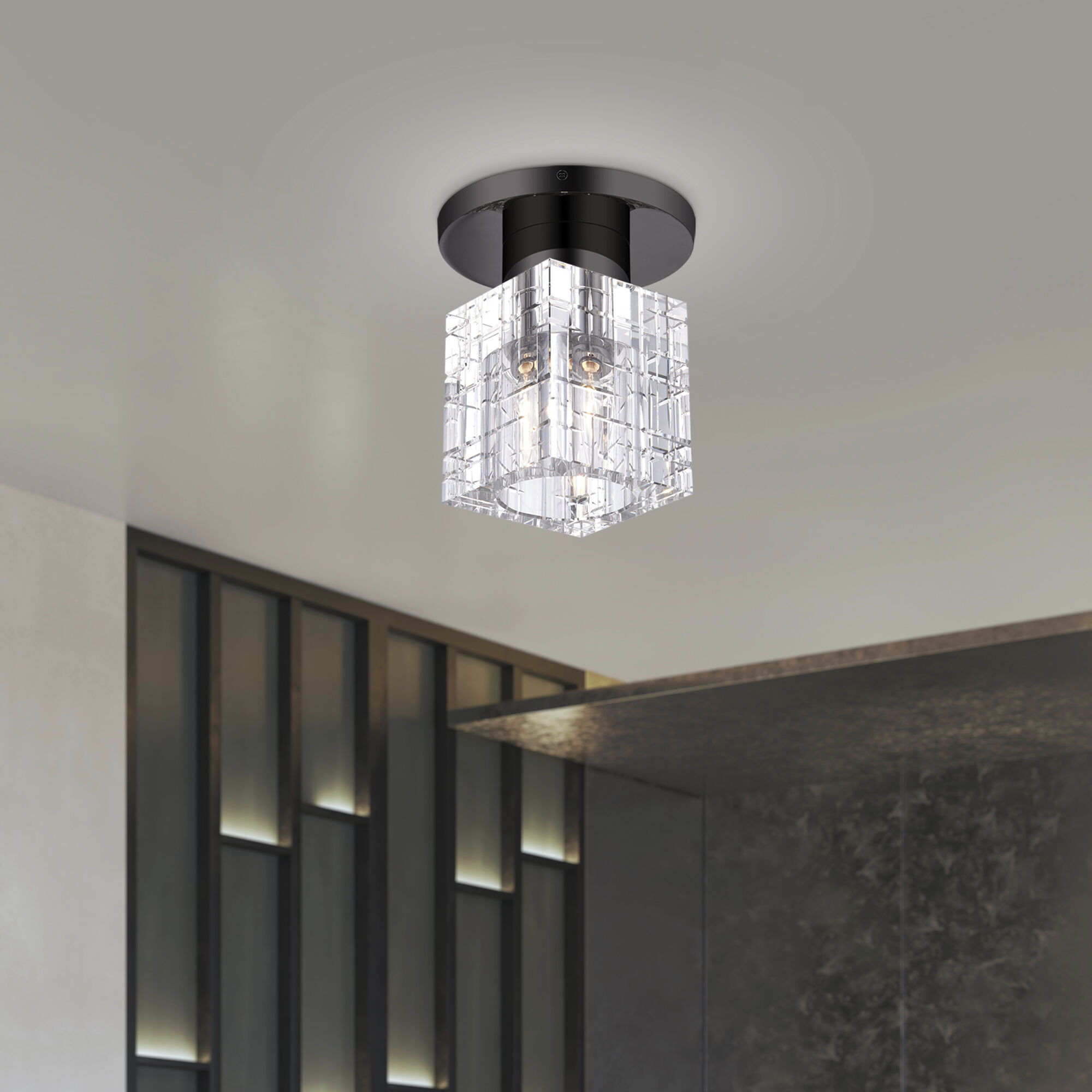 Rotterdam 1 Light 7 inch Black Chrome Crystal Semi-Flush Ceiling Light