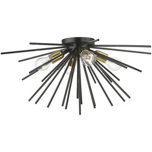 Tribeca 4 Light 25 inch Shiny Black with Polished Brass Accents Flush Mount Ceiling Light, Large
