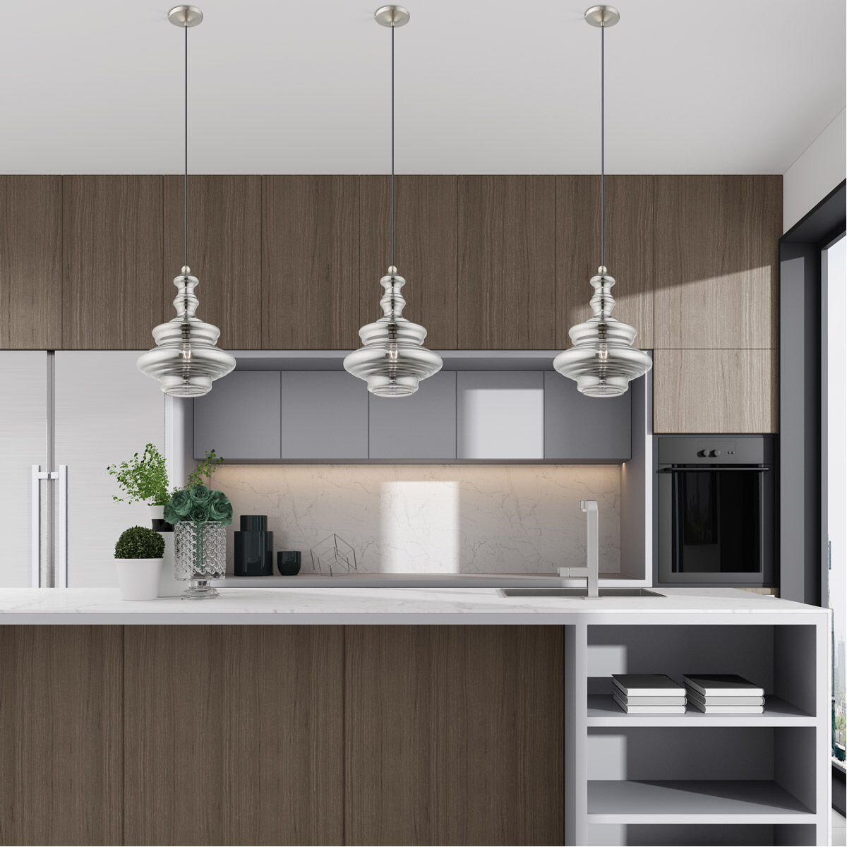 Art Glass 1 Light 12 inch Brushed Nickel Mini Pendant Ceiling Light