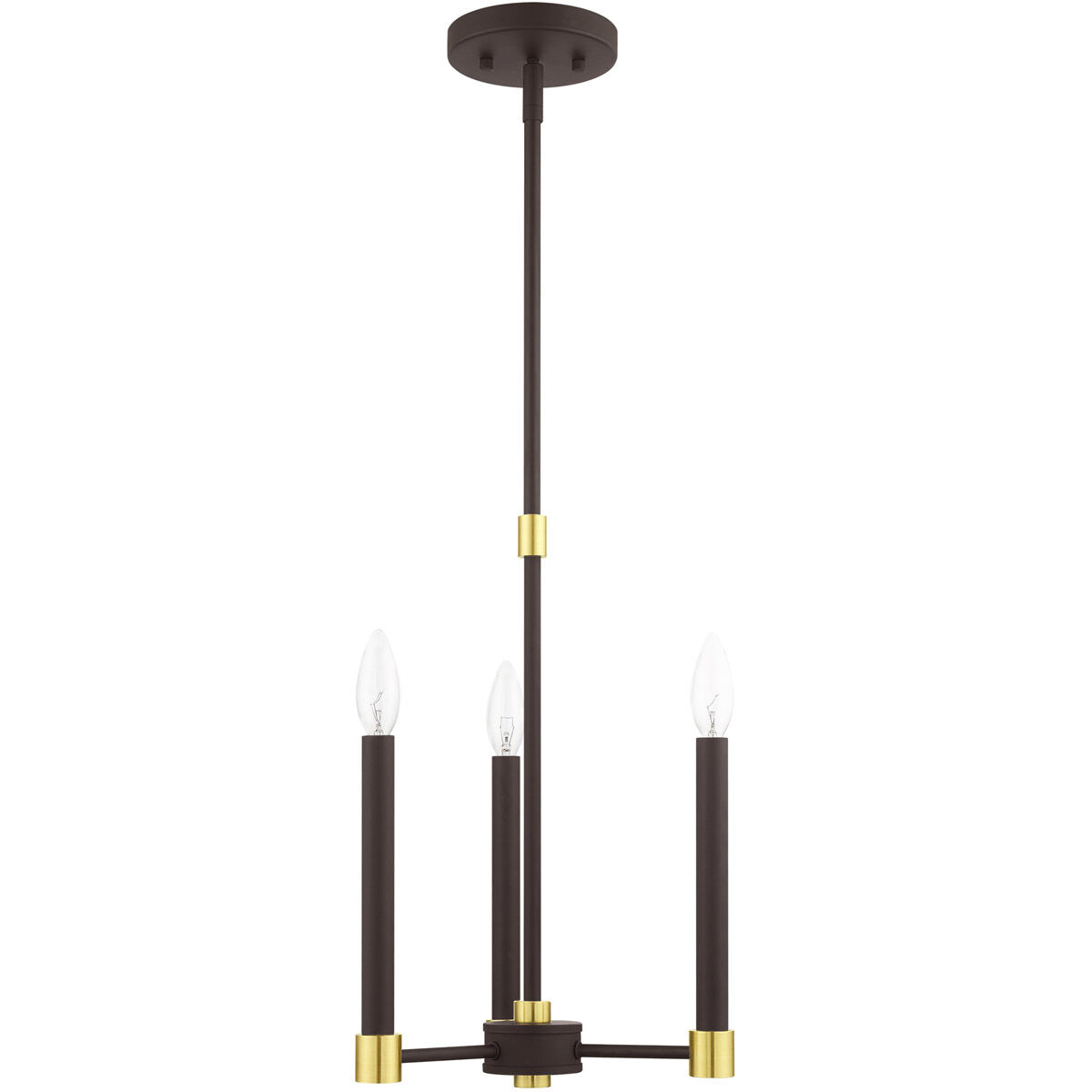 Karlstad 3 Light 12 inch Bronze with Satin Brass Accents Chandelier Ceiling Light