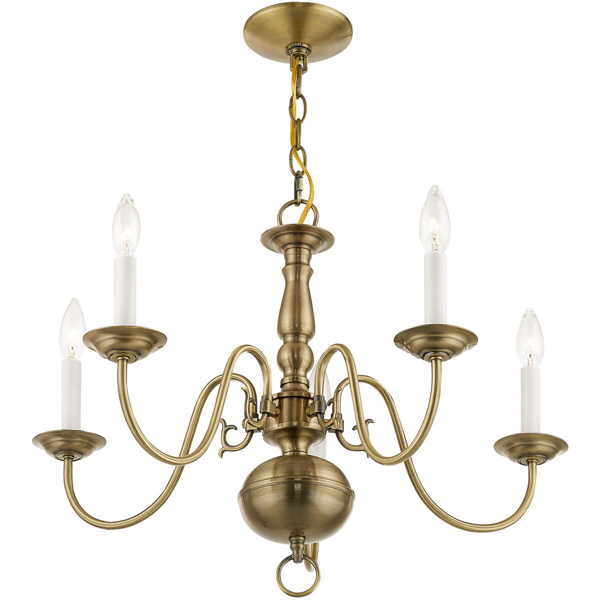 Williamsburgh 5 Light 24 inch Antique Brass Chandelier Ceiling Light