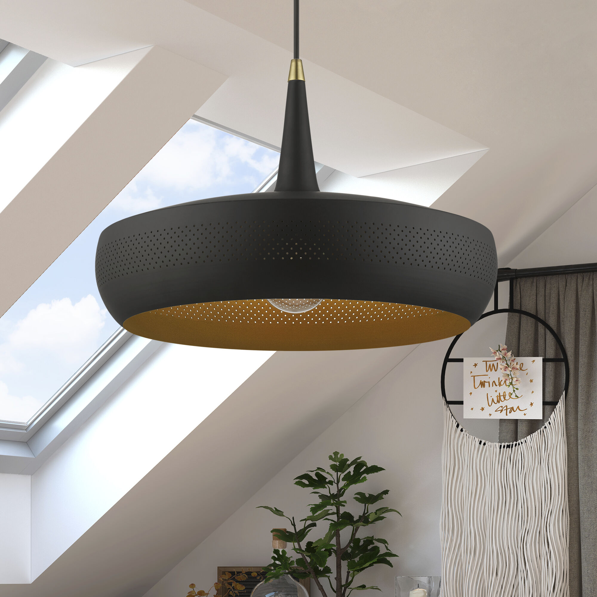 Banbury 1 Light 17 inch Black with Antique Brass Accents Pendant Ceiling Light
