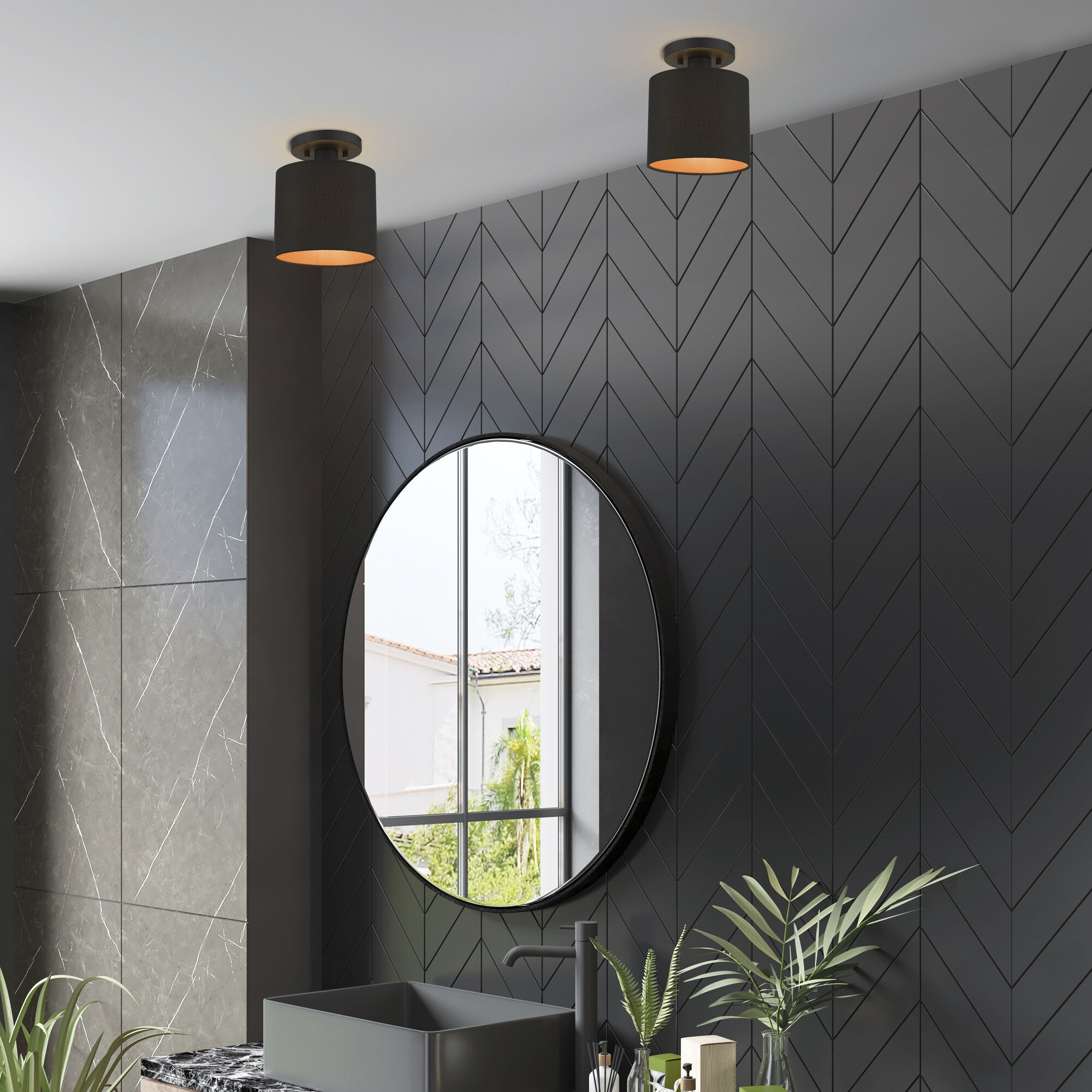 Sentosa 1 Light 7 inch Black Semi Flush Mount Ceiling Light