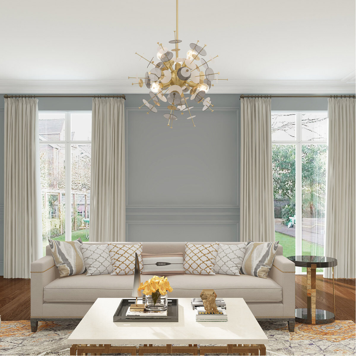 Circulo 6 Light 24 inch Satin Brass Pendant Chandelier Ceiling Light