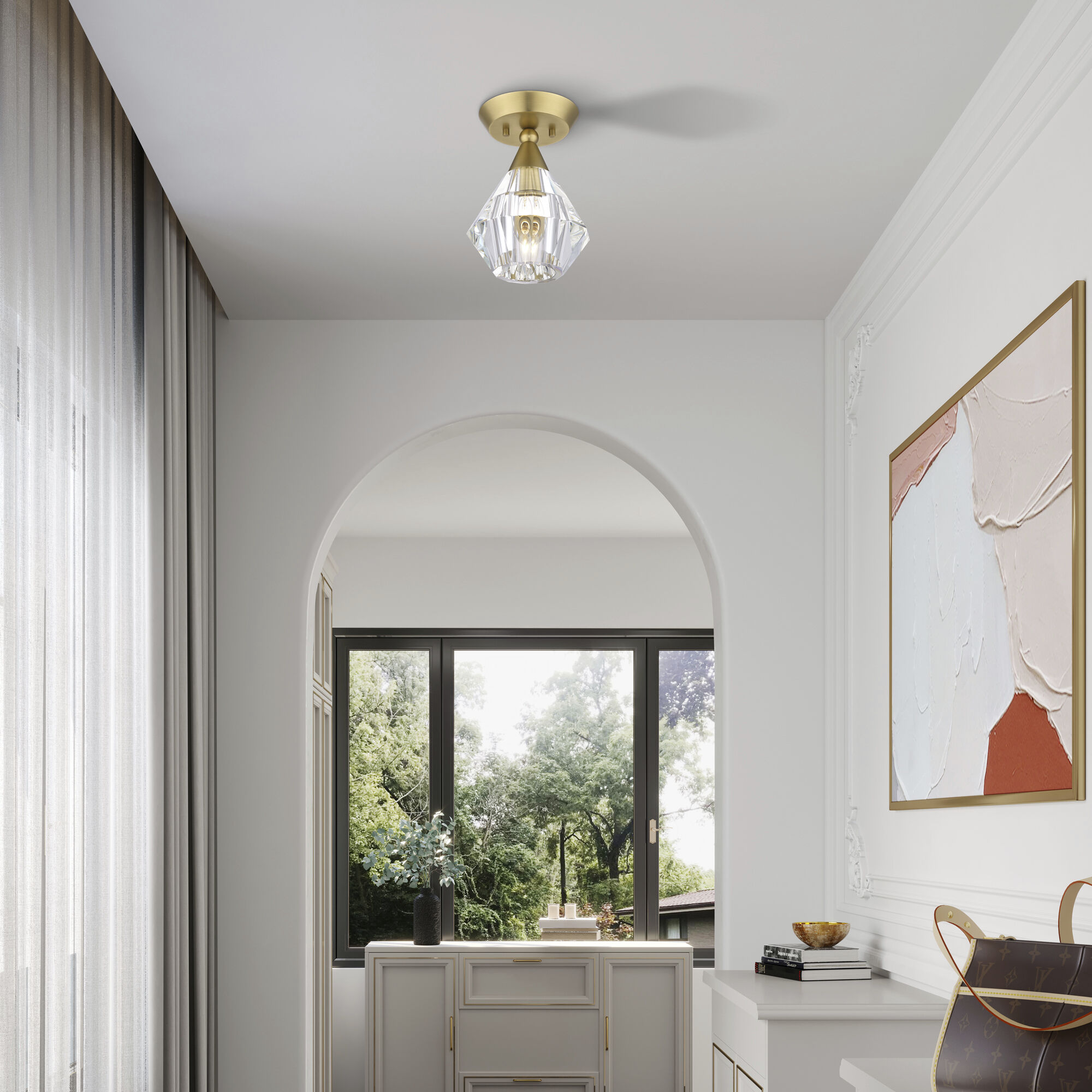 Brussels 1 Light 7 inch Natural Brass Crystal Semi-Flush Ceiling Light