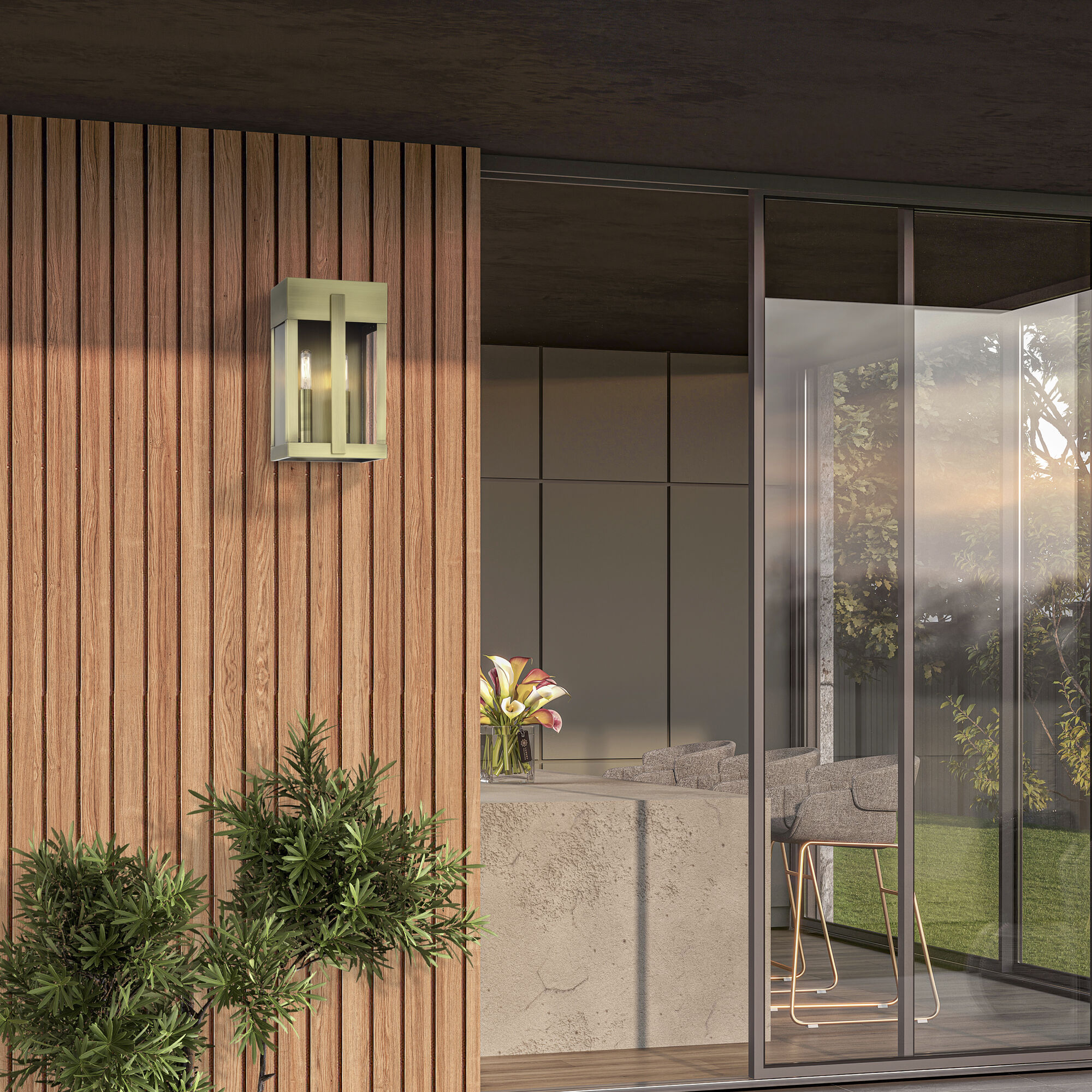 Berksford 2 Light 12 inch Antique Brass Outdoor Wall Lantern