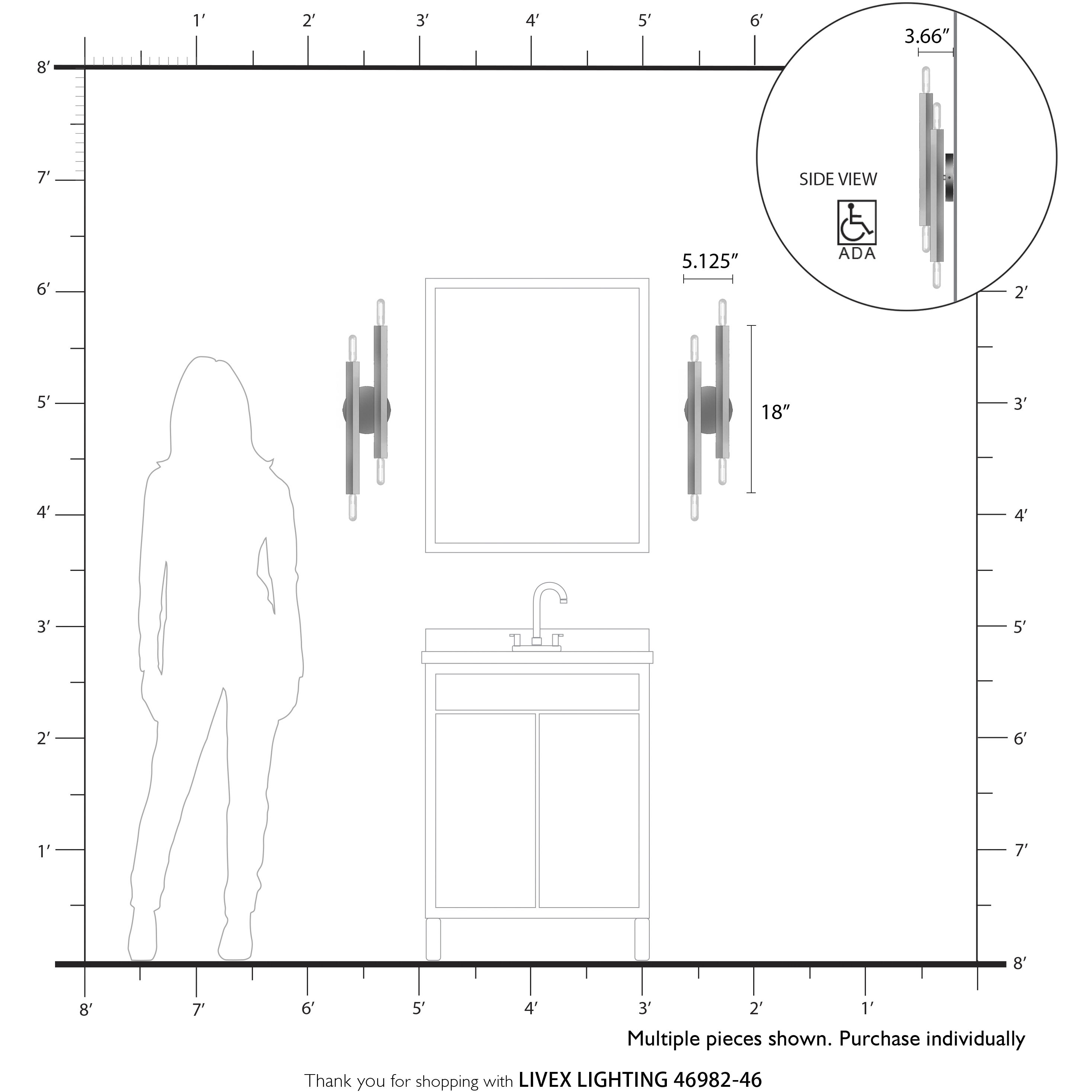 Monaco 4 Light 5.13 inch Black Chrome ADA Wall Sconce Wall Light