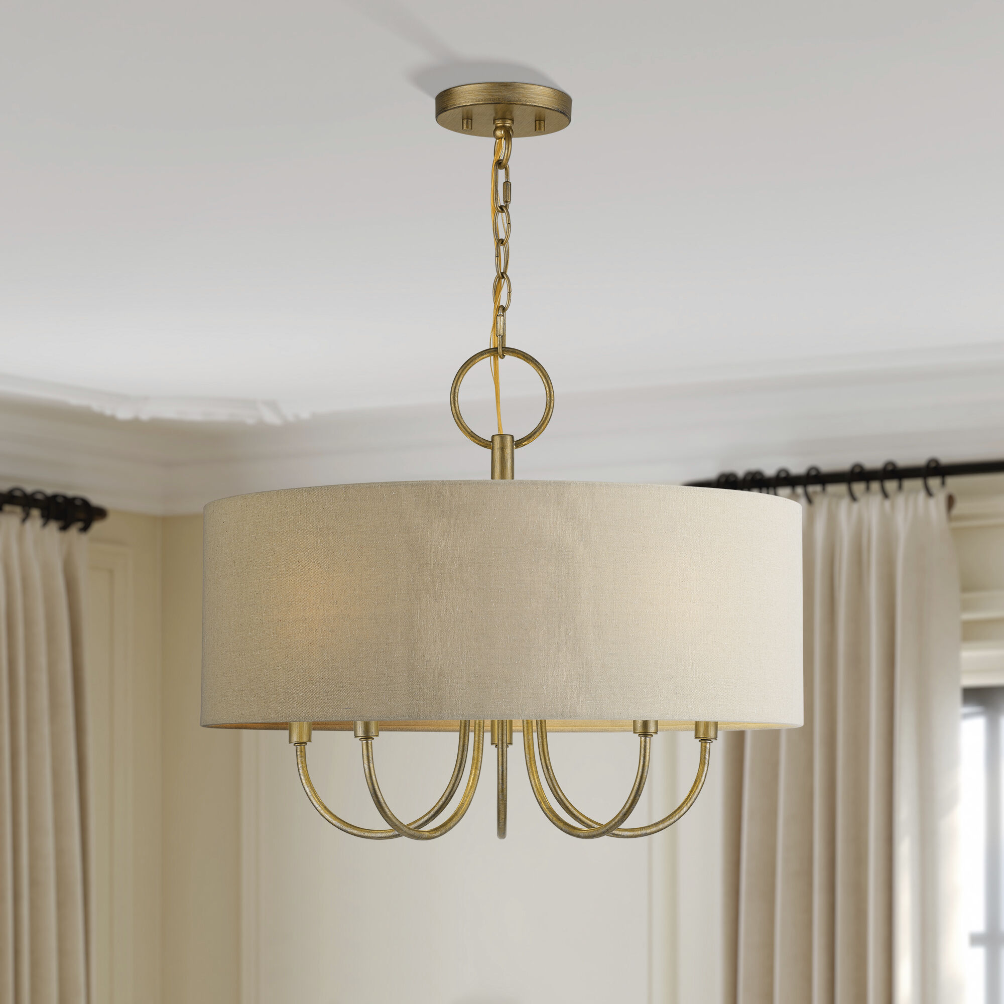 Bellingham 5 Light 22 inch Antique Gold Leaf Pendant Chandelier Ceiling Light