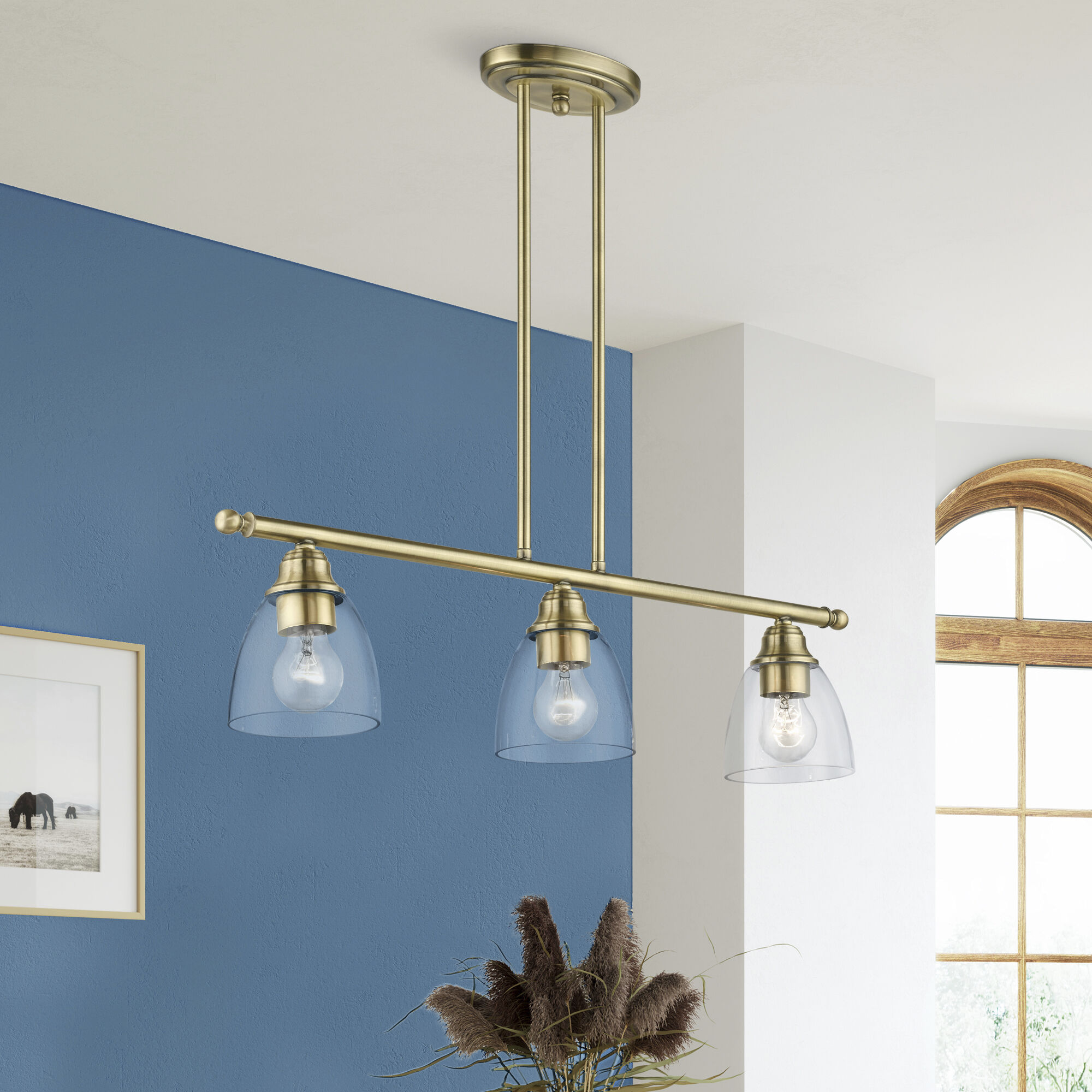 Montgomery 3 Light 30 inch Antique Brass Linear Chandelier Ceiling Light