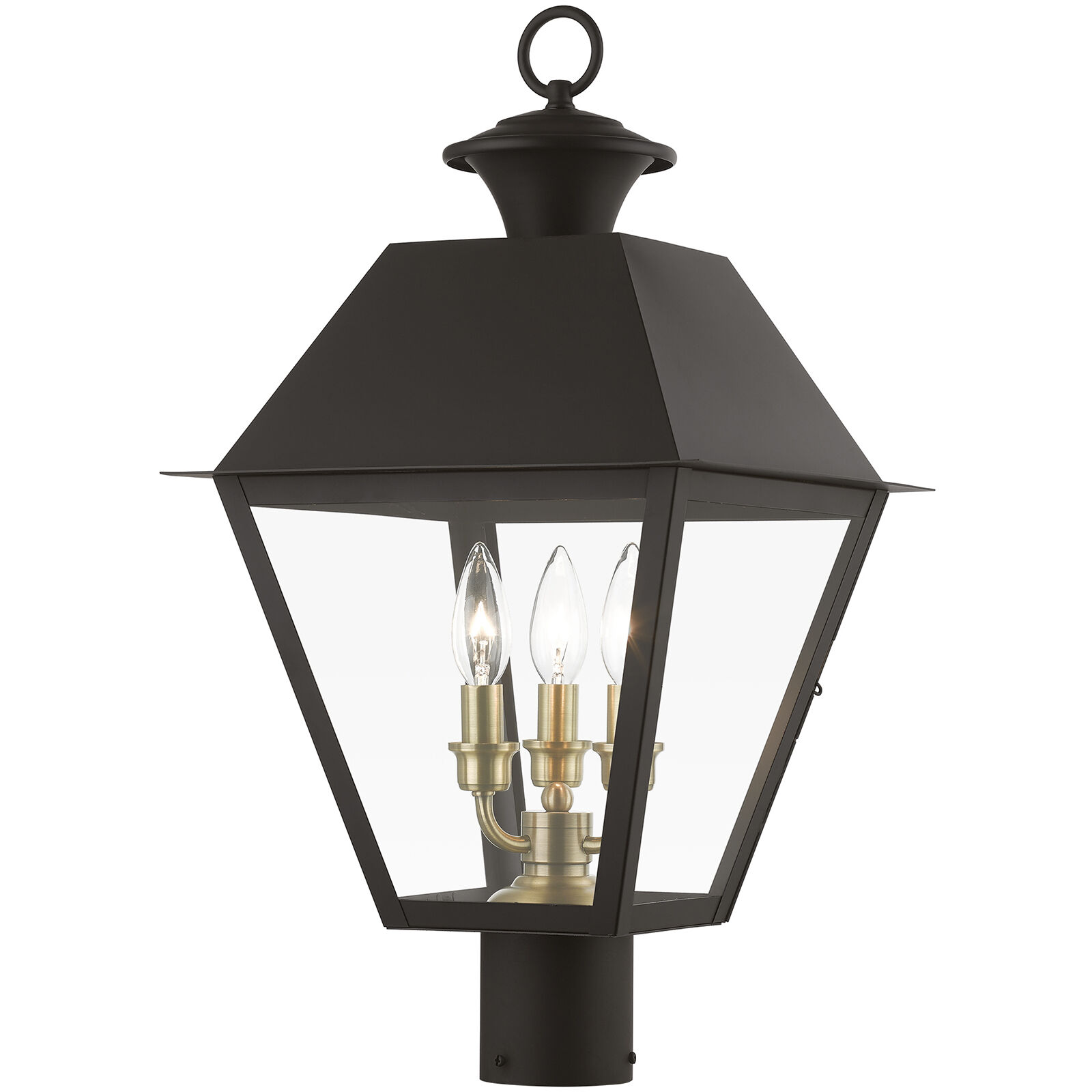 Wentworth 3 Light 22 inch Bronze with Antique Brass Finish Cluster Outdoor Post Top Lantern, Large