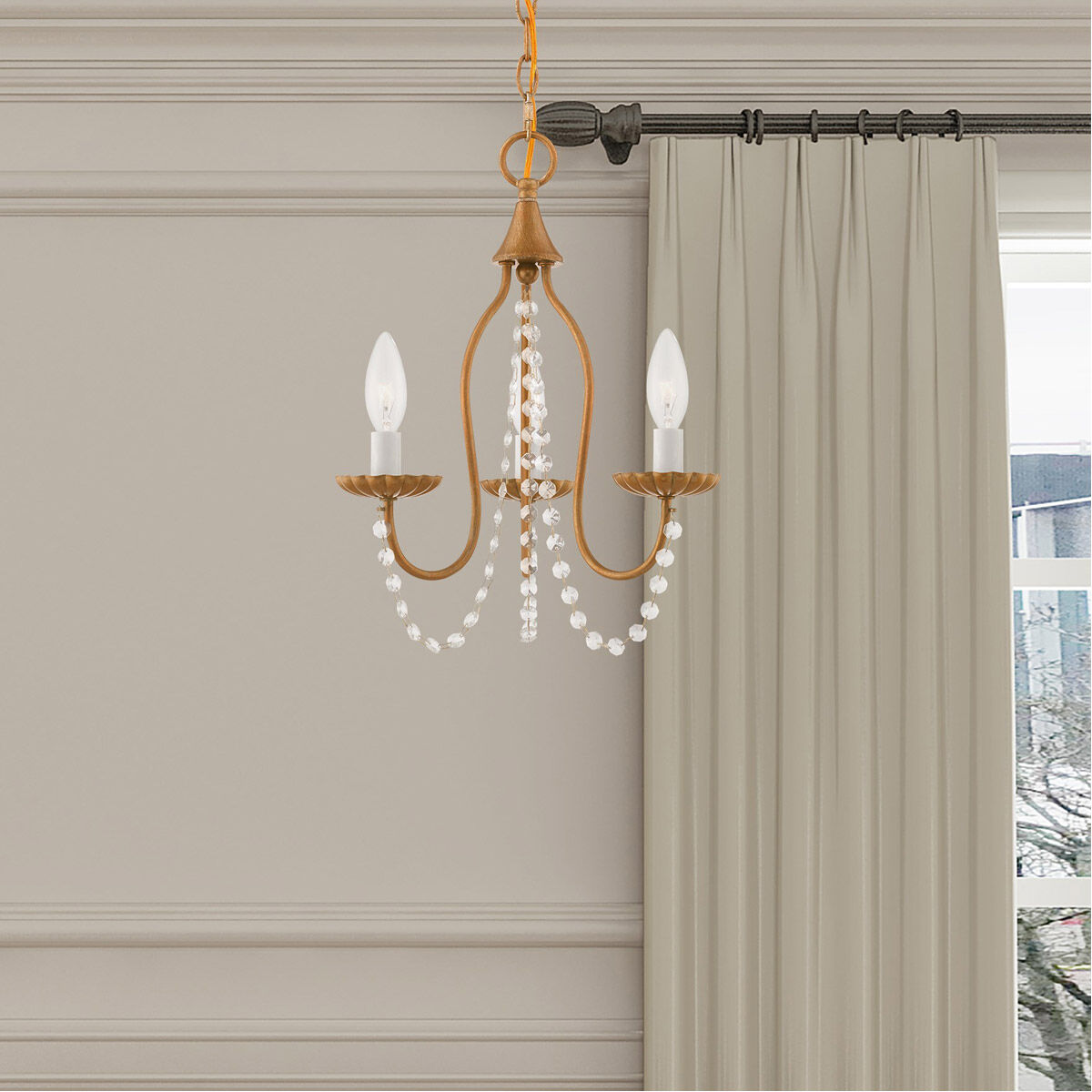 Alessia 3 Light 13 inch Antique Gold Leaf Mini Chandelier Ceiling Light