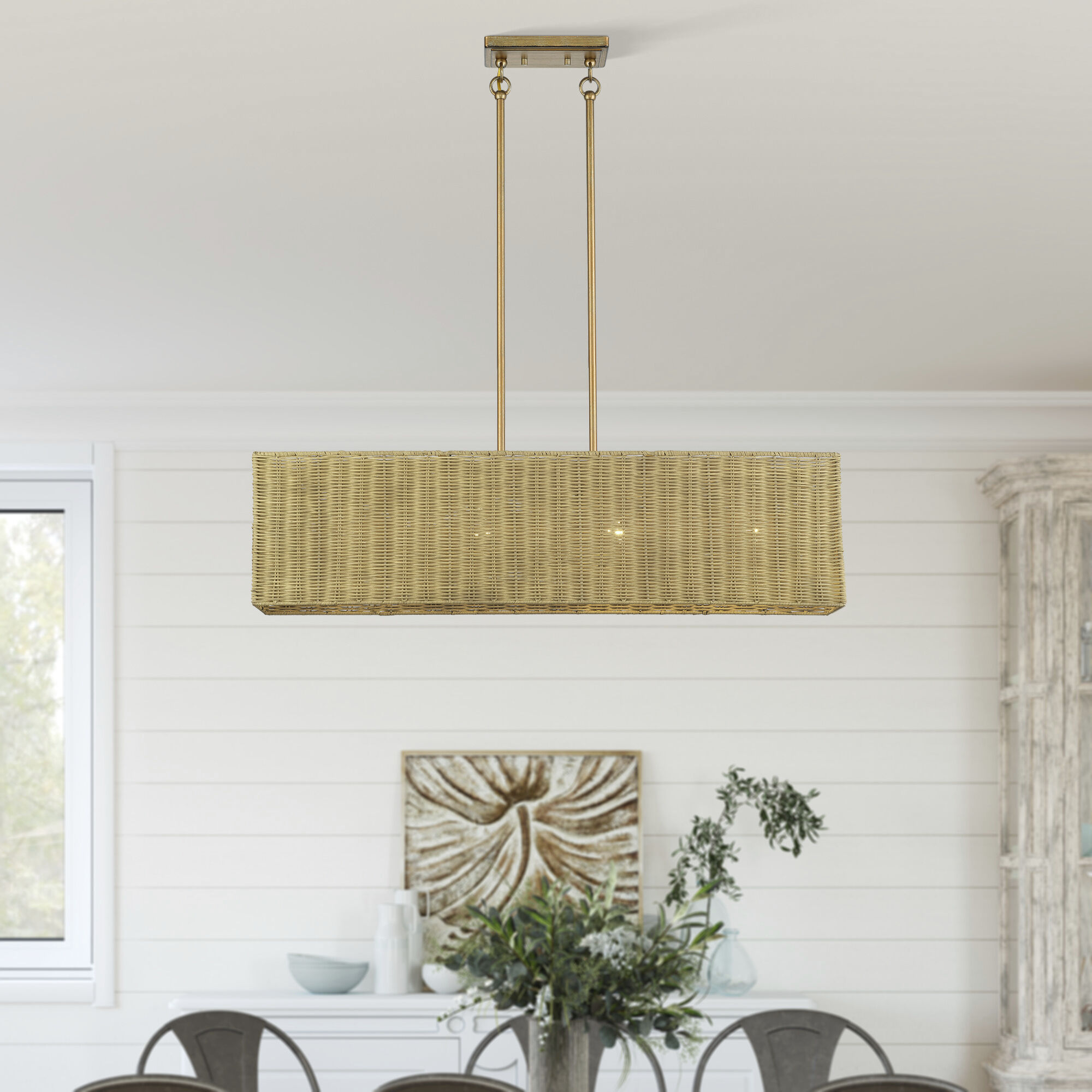 Weavington 4 Light 36 inch Antique Gold Leaf Linear Chandelier Ceiling Light, Large