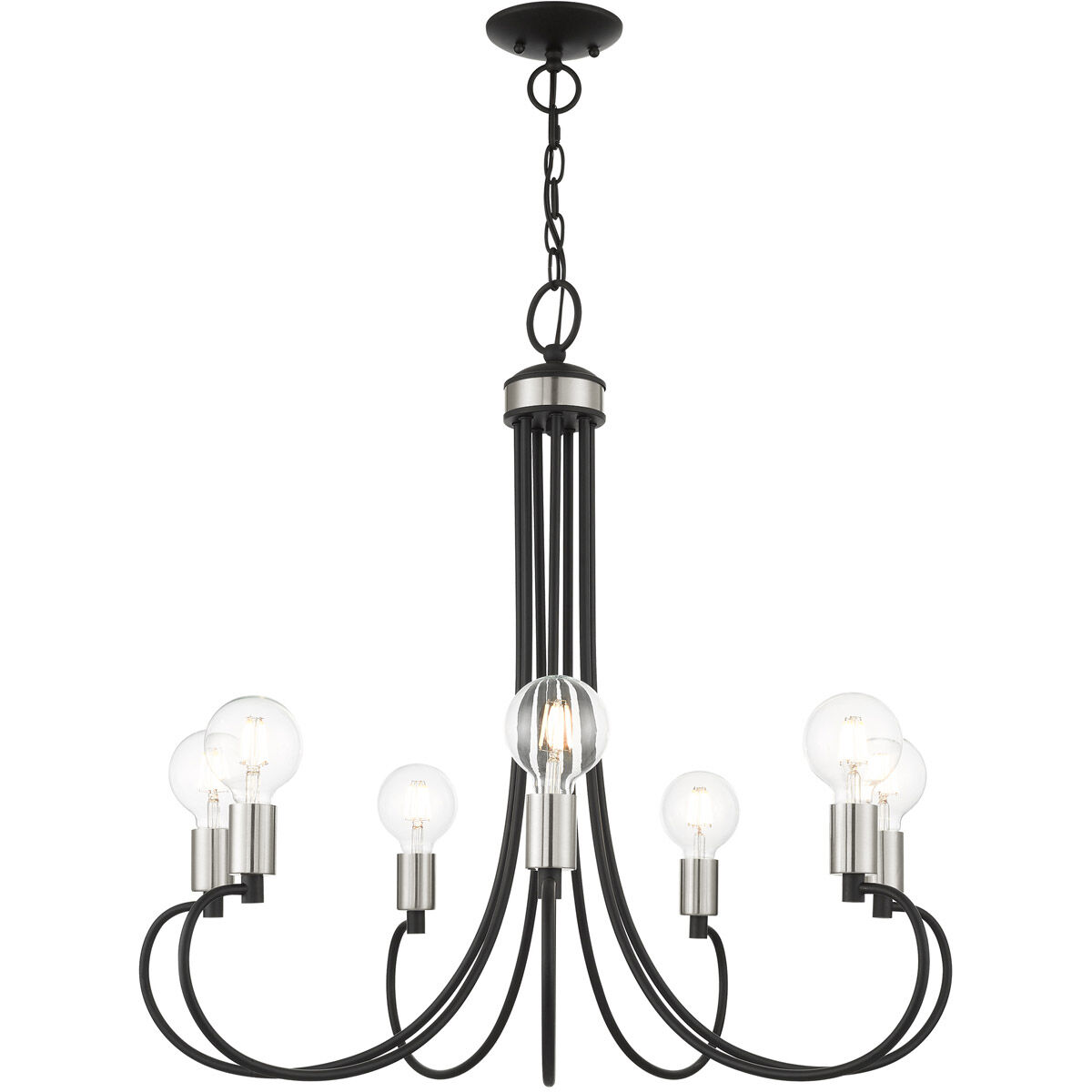 Bari 7 Light 30 inch Black with Brushed Nickel Accents Chandelier Ceiling Light
