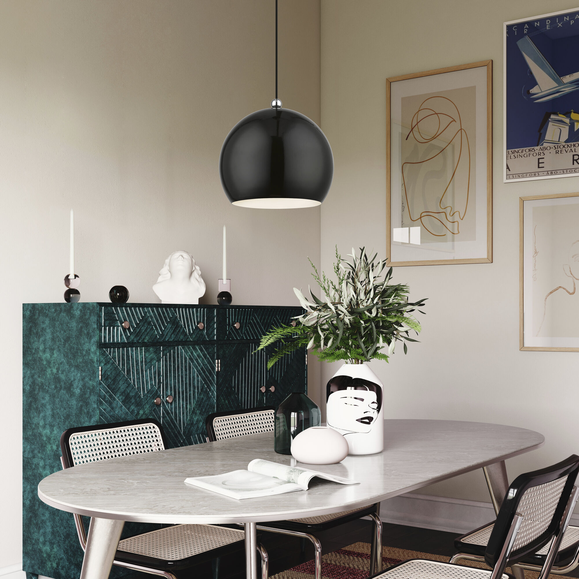 Stockton 1 Light 12 inch Shiny Black with Polished Chrome Accents Pendant Ceiling Light, Globe