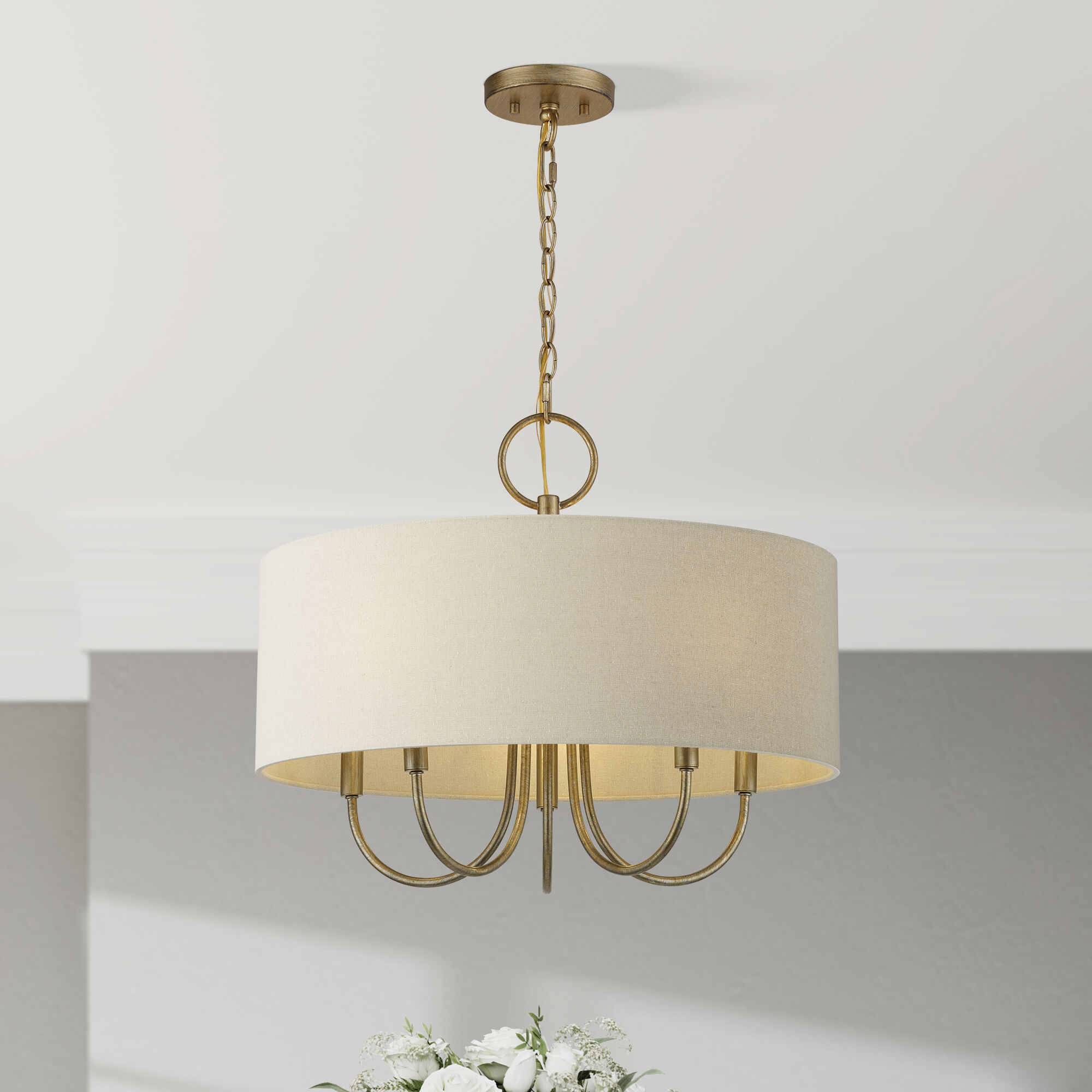 Bellingham 5 Light 22 inch Antique Gold Leaf Pendant Chandelier Ceiling Light