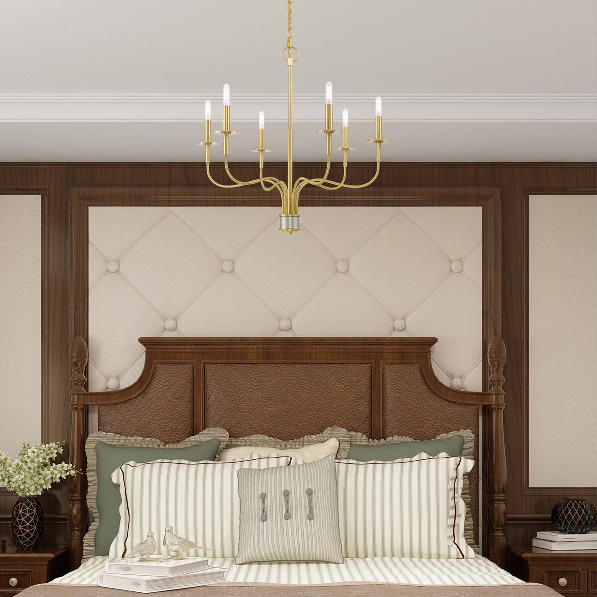 Lisbon 6 Light 26 inch Satin Brass Chandelier Ceiling Light