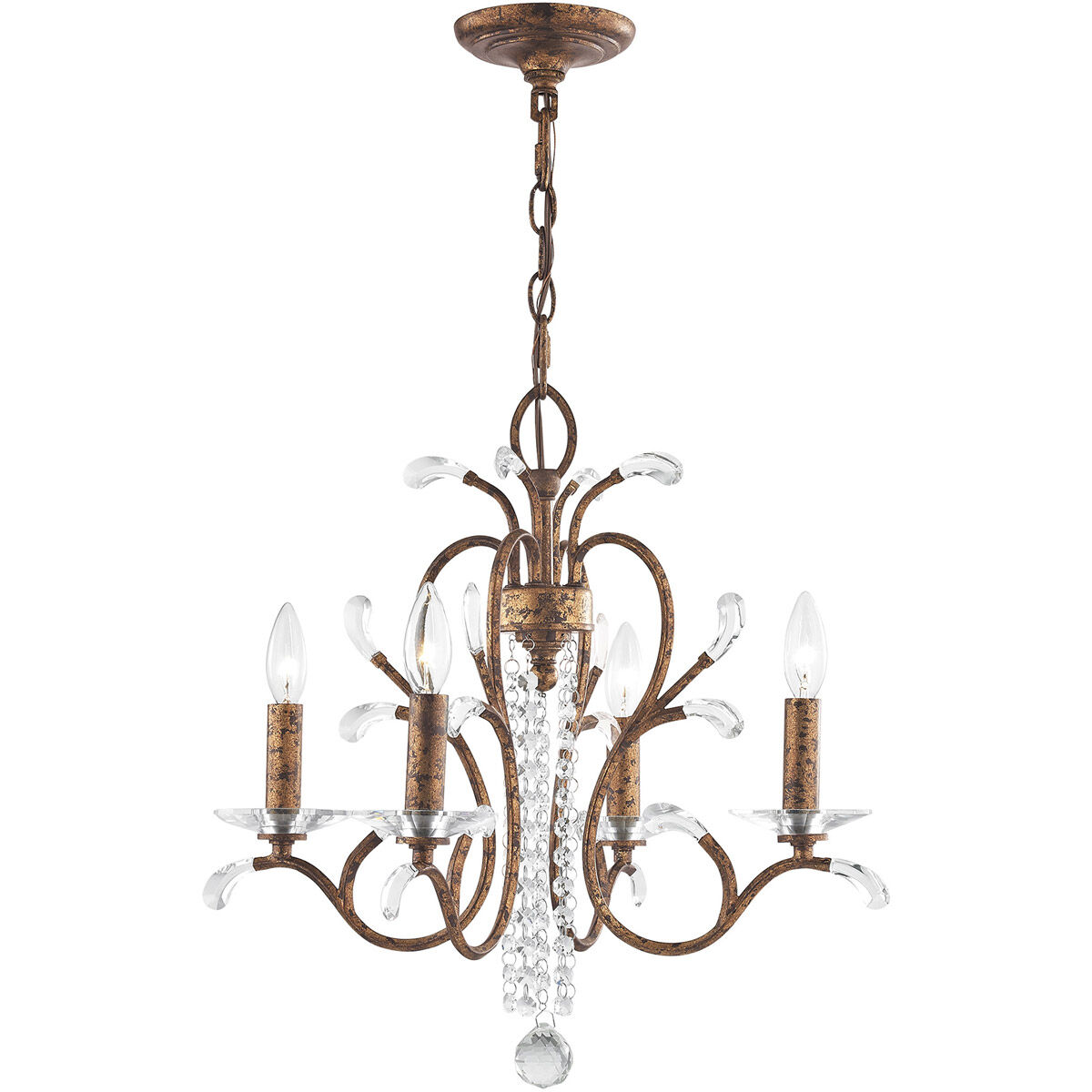 Serafina 4 Light 20 inch Hand Applied Venetian Golden Bronze Mini Chandelier Ceiling Light