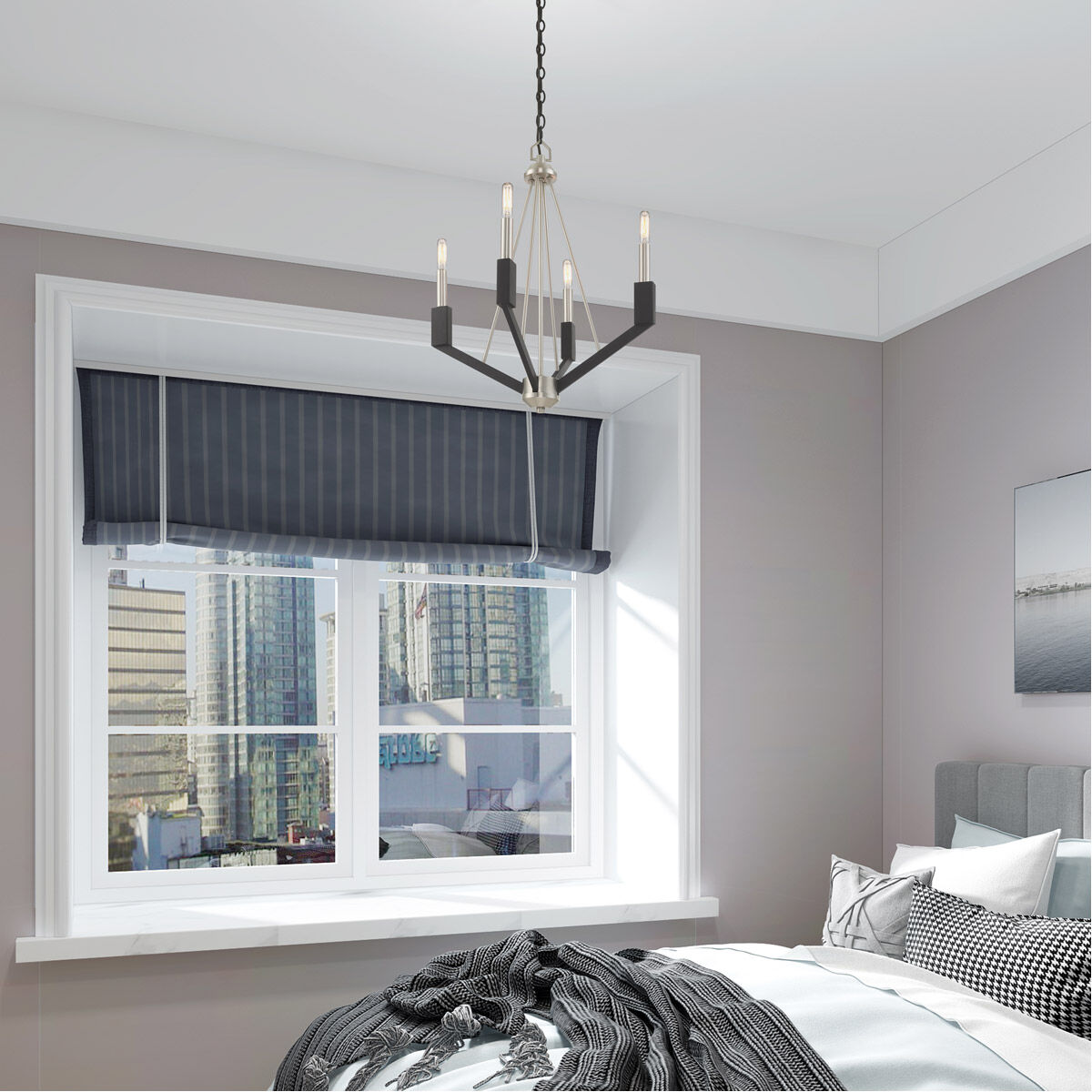 Beckett 4 Light 18 inch Brushed Nickel & Black Mini Chandelier Ceiling Light