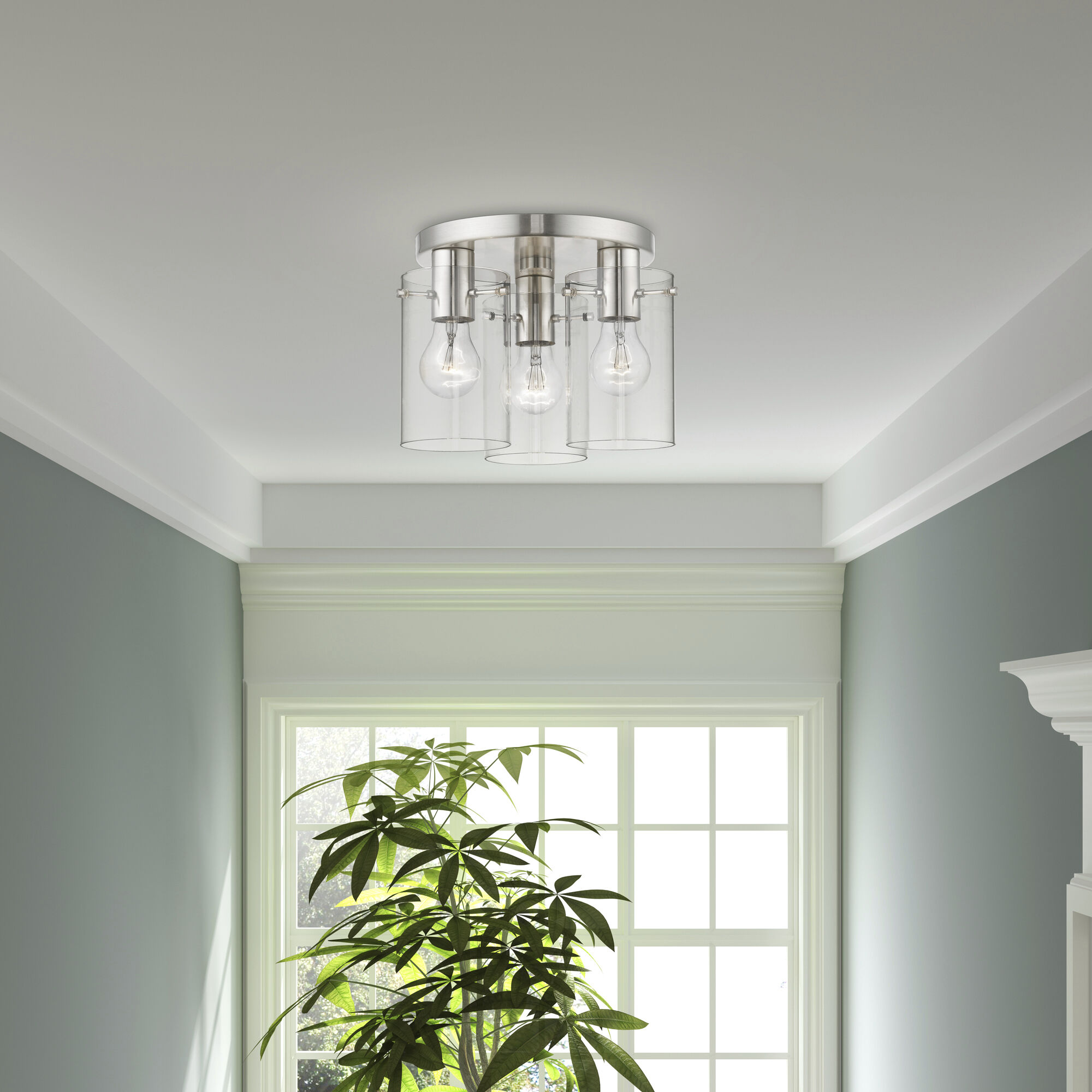 Munich 3 Light 11 inch Brushed Nickel Flush Mount Ceiling Light