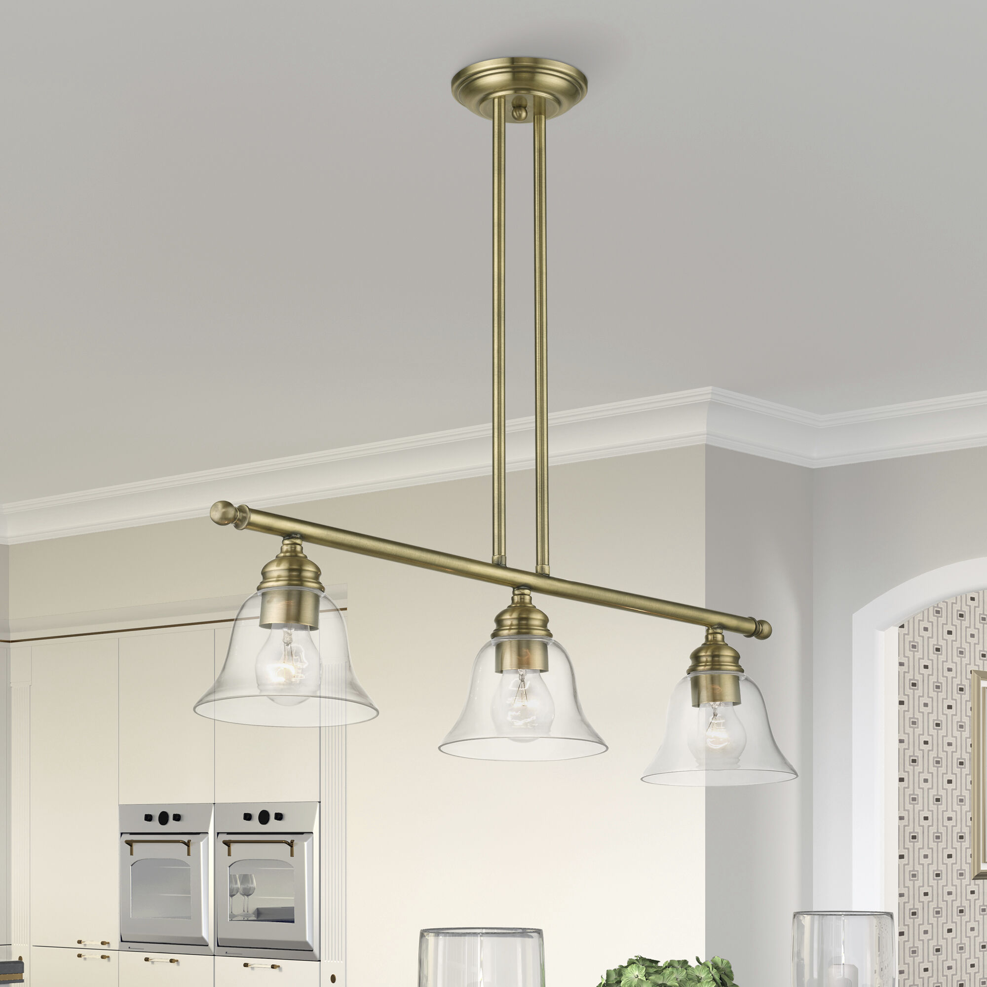 Moreland 3 Light 30 inch Antique Brass Linear Chandelier Ceiling Light