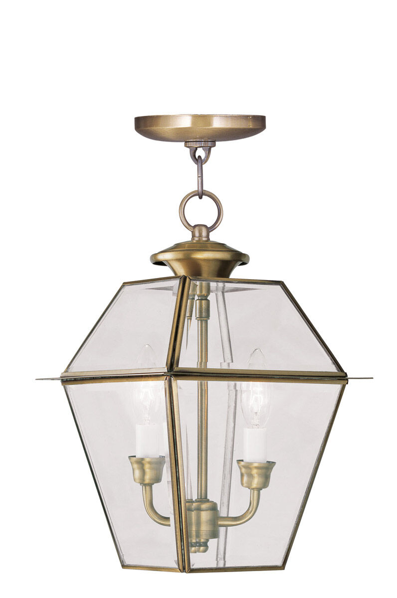 Westover 2 Light 9 inch Antique Brass Outdoor Pendant Lantern