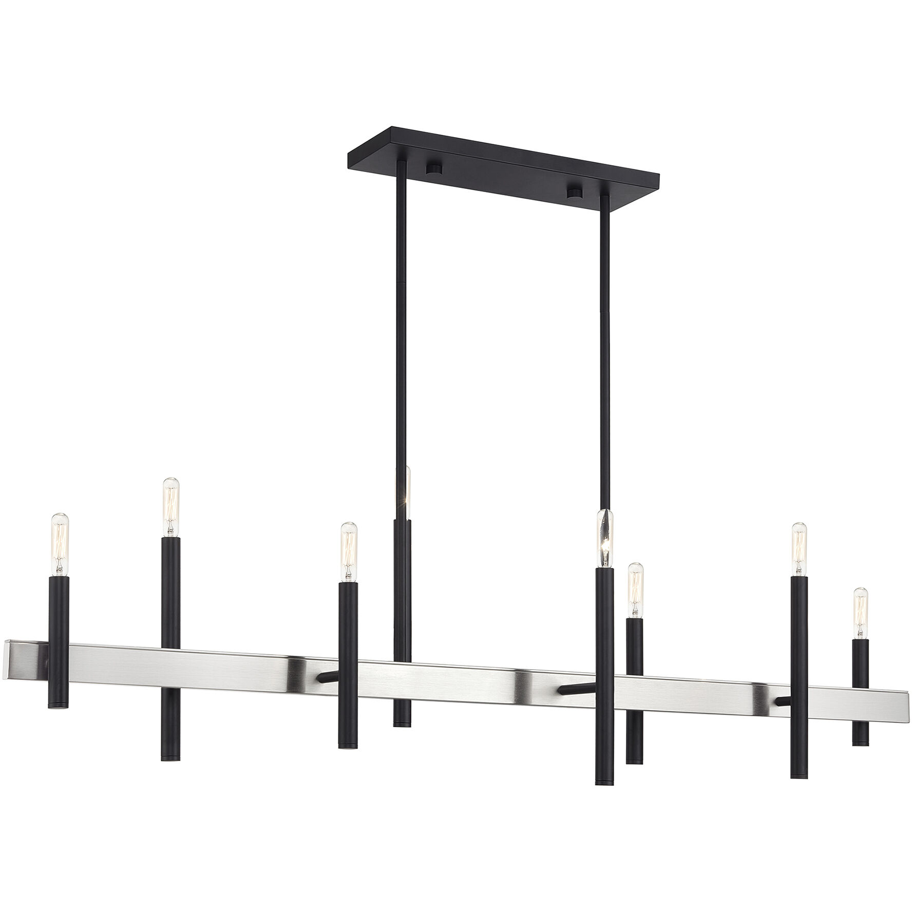 Denmark 8 Light 48 inch Black with Brushed Nickel Accents Linear Chandelier Ceiling Light