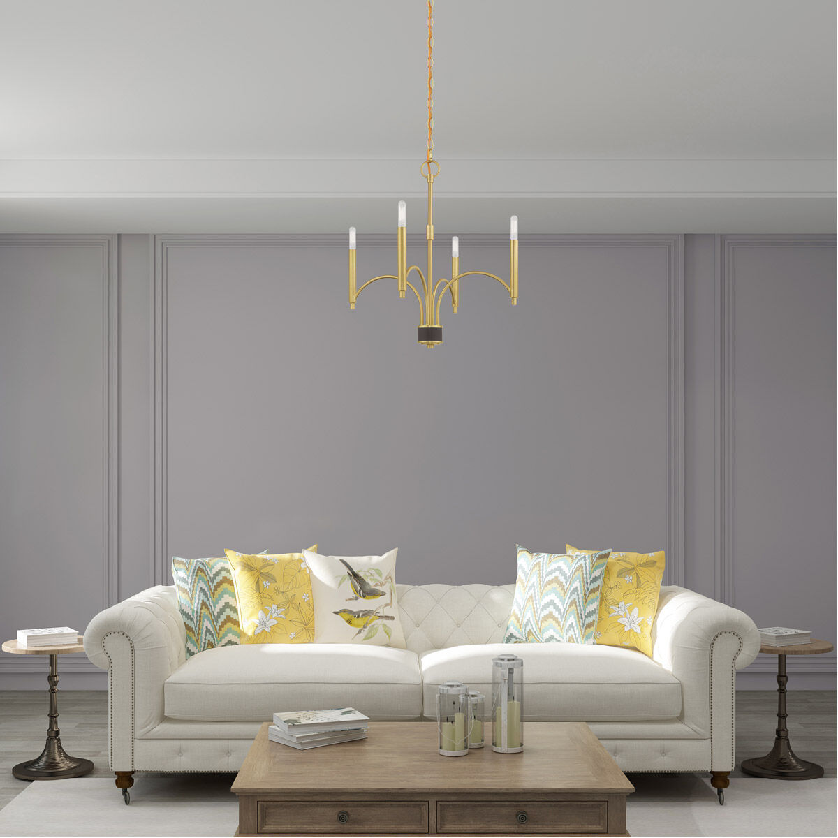Wisteria 4 Light 19.75 inch Satin Brass Mini Chandelier Ceiling Light