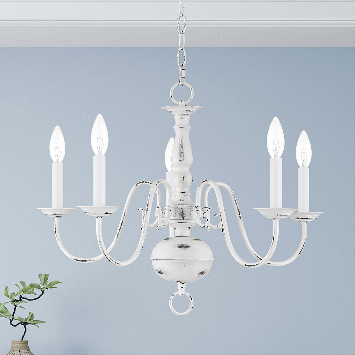 Williamsburgh 5 Light 24 inch Antique White Chandelier Ceiling Light