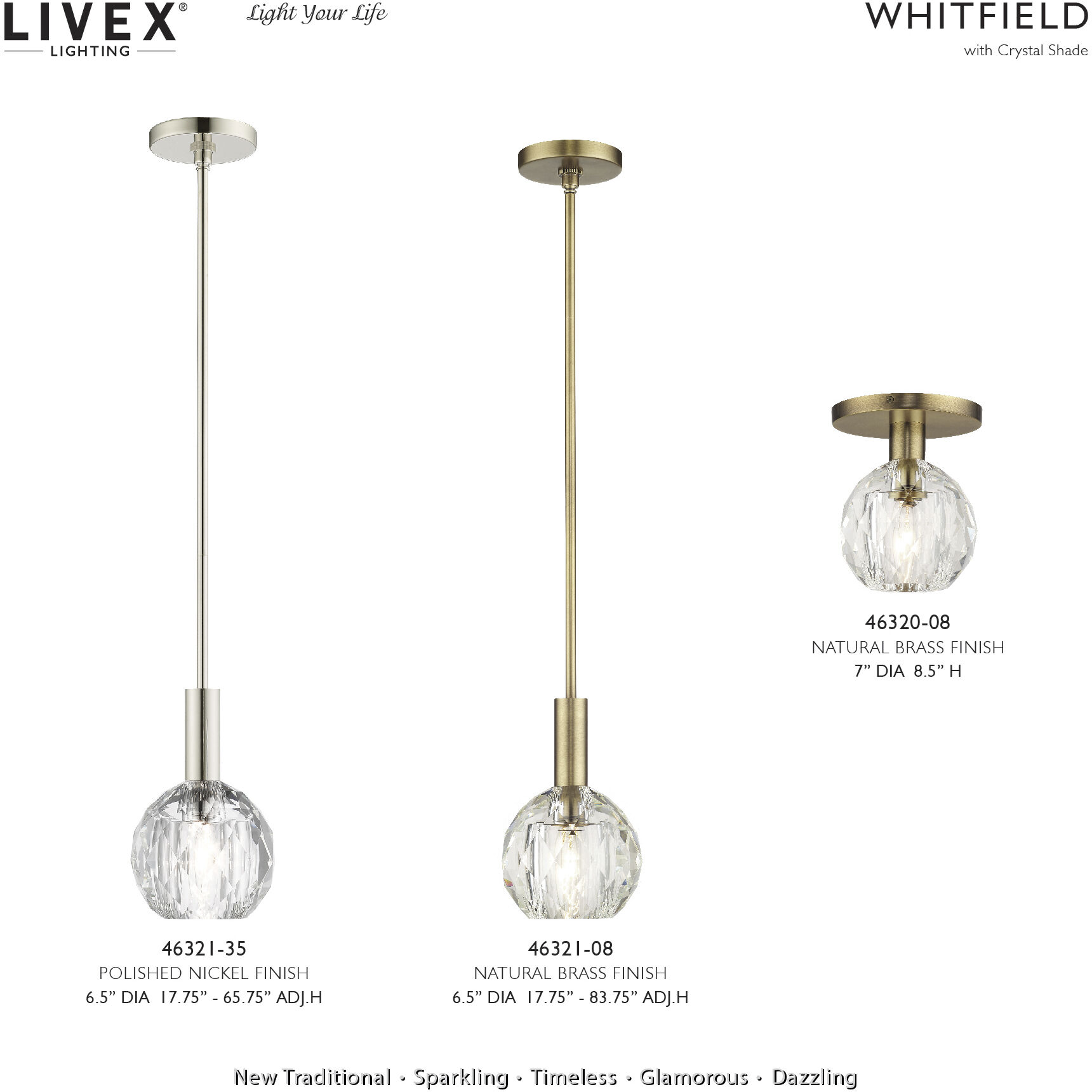 Whitfield 1 Light 6.5 inch Natural Brass Pendant Ceiling Light