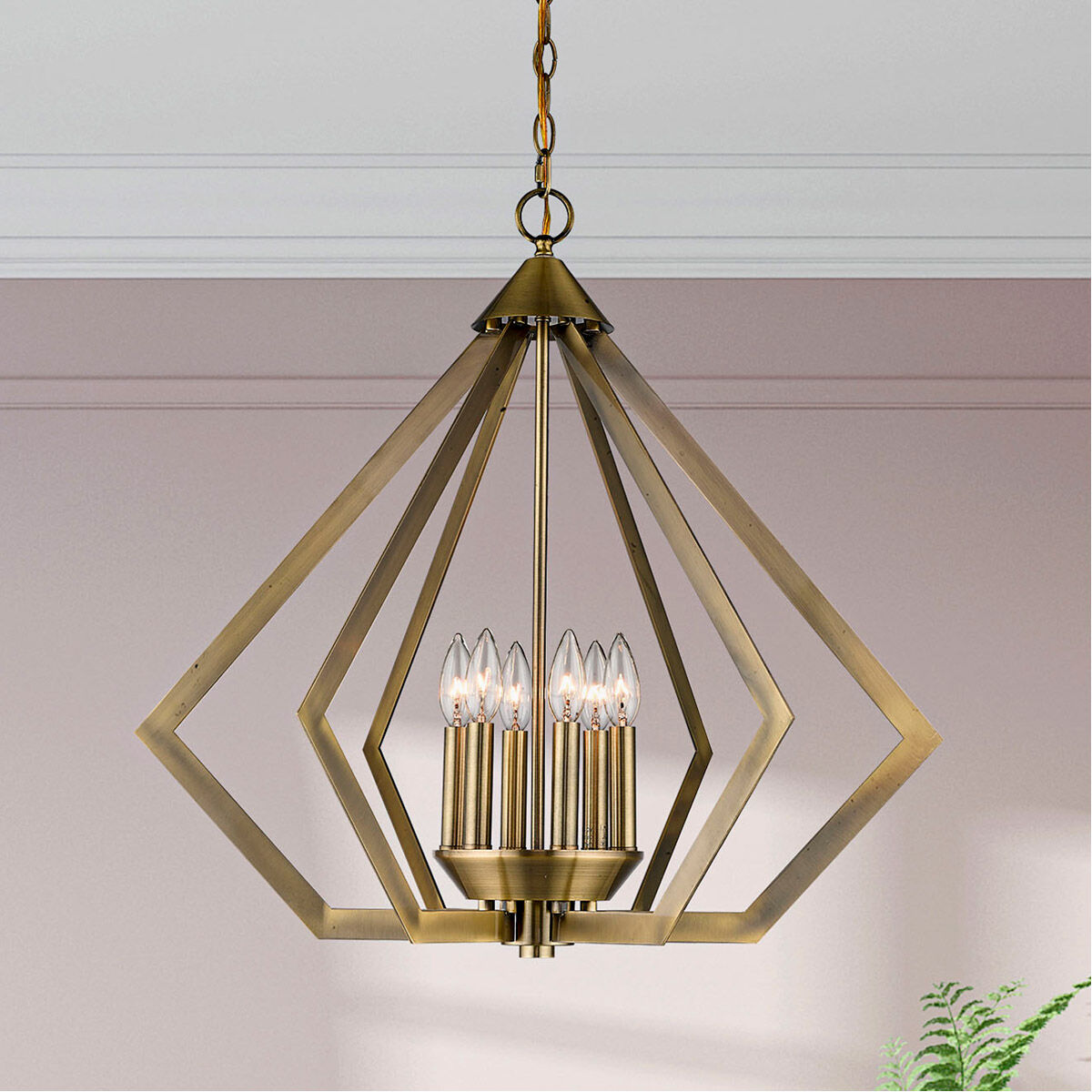 Prism 6 Light 26 inch Antique Brass Chandelier Ceiling Light