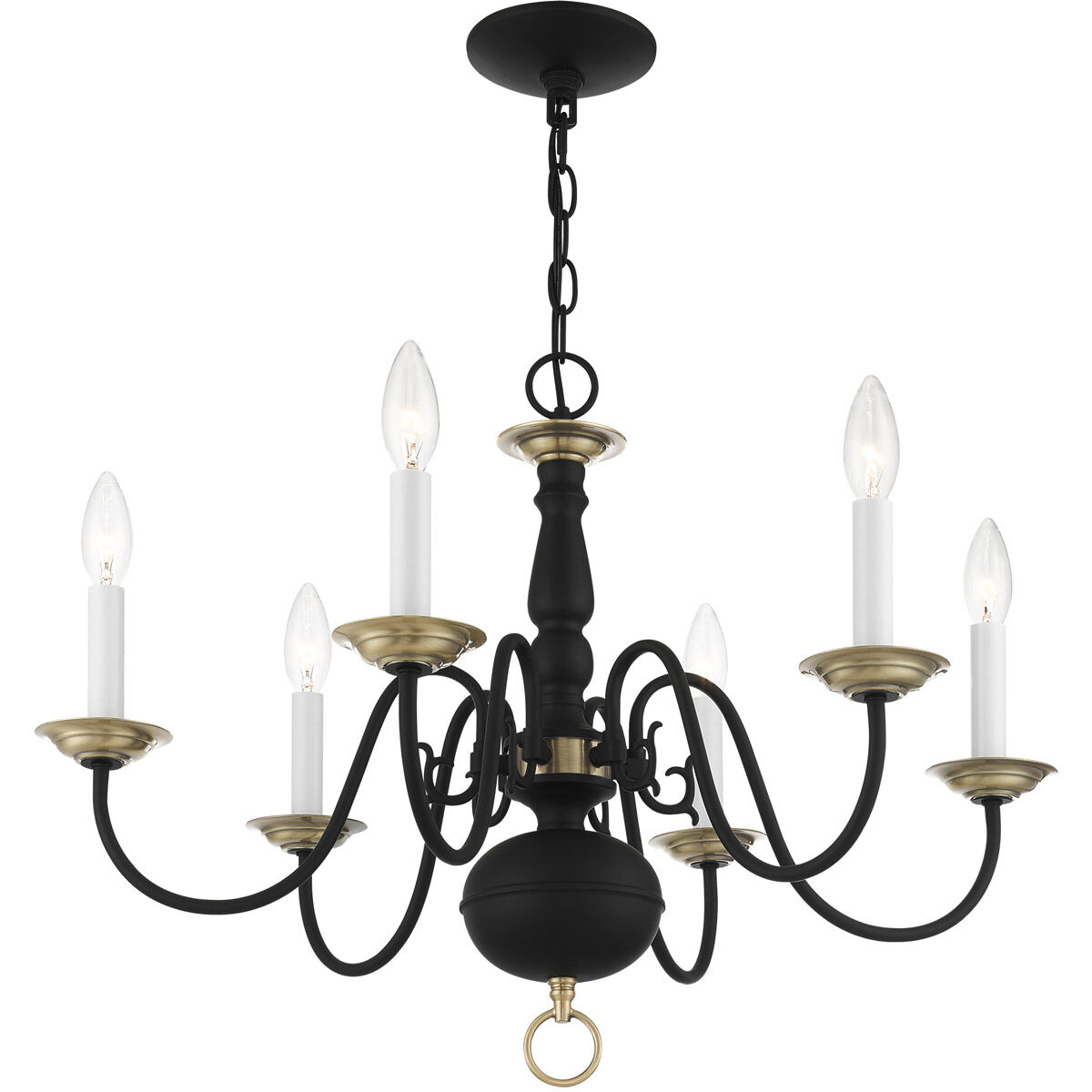 Williamsburg 6 Light 24 inch Black with Antique Brass Accents Chandelier Ceiling Light