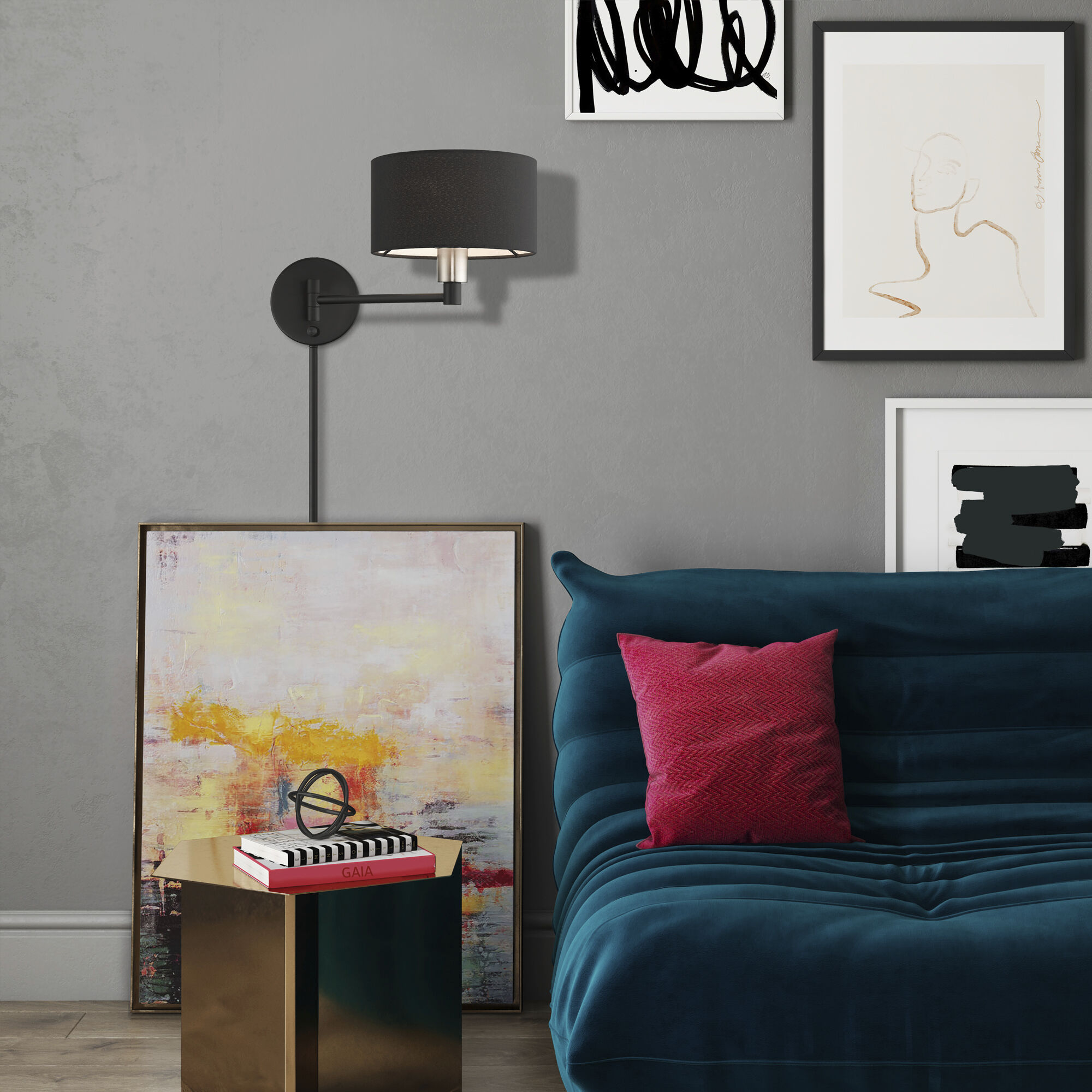 Bainbridge 14.75 inch 60.00 watt Black with Brushed Nickel Accents Swing Arm Wall Lamp Wall Light