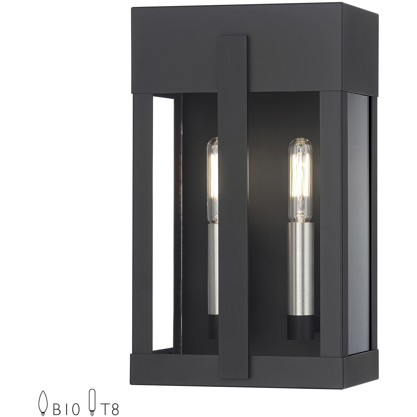 Berksford 2 Light 12 inch Black with Brushed Nickel Candles Outdoor Wall Lantern