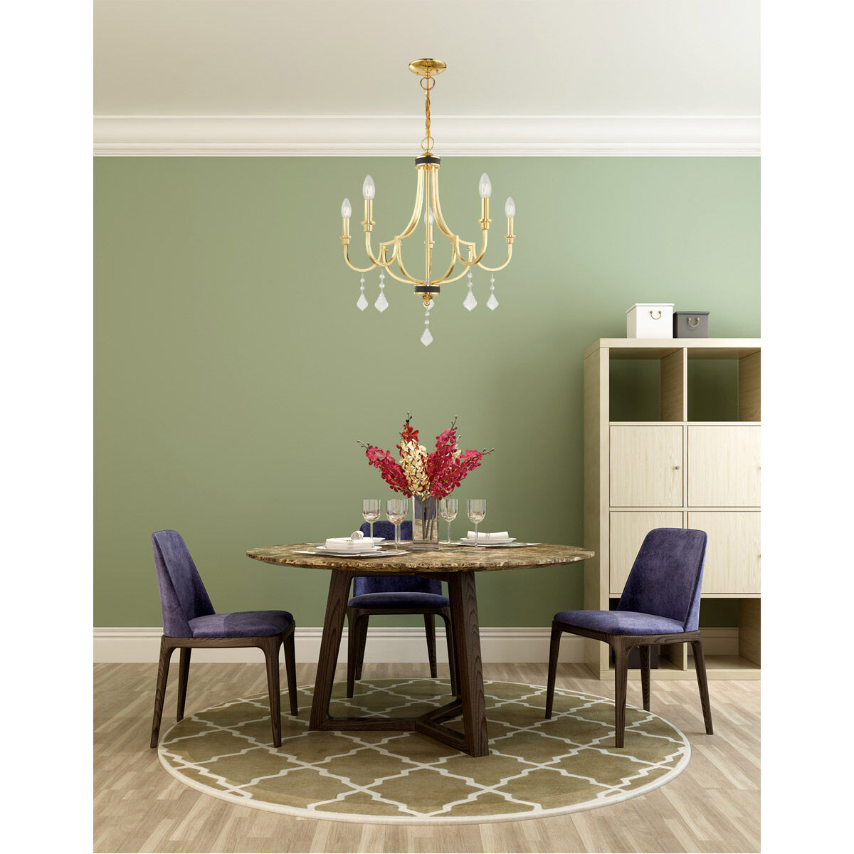 Glendale 5 Light 24.5 inch Polished Brass Chandelier Ceiling Light