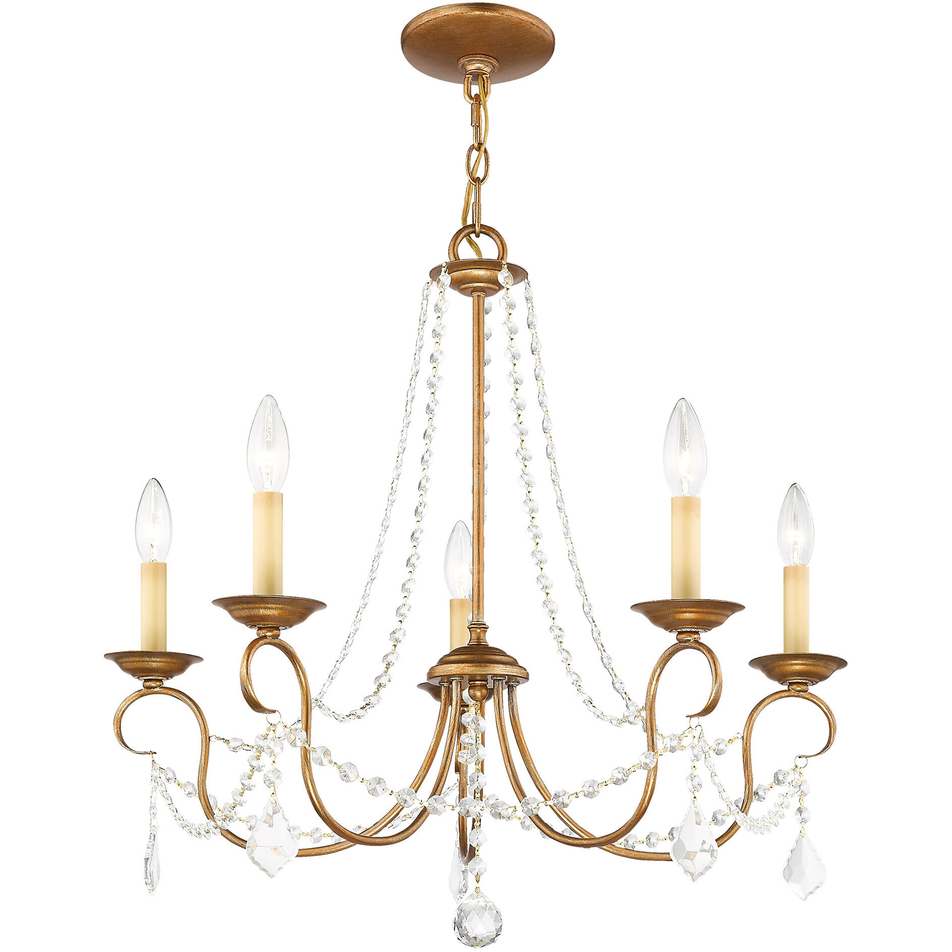 Pennington 5 Light 25 inch Antique Gold Leaf Chandelier Ceiling Light