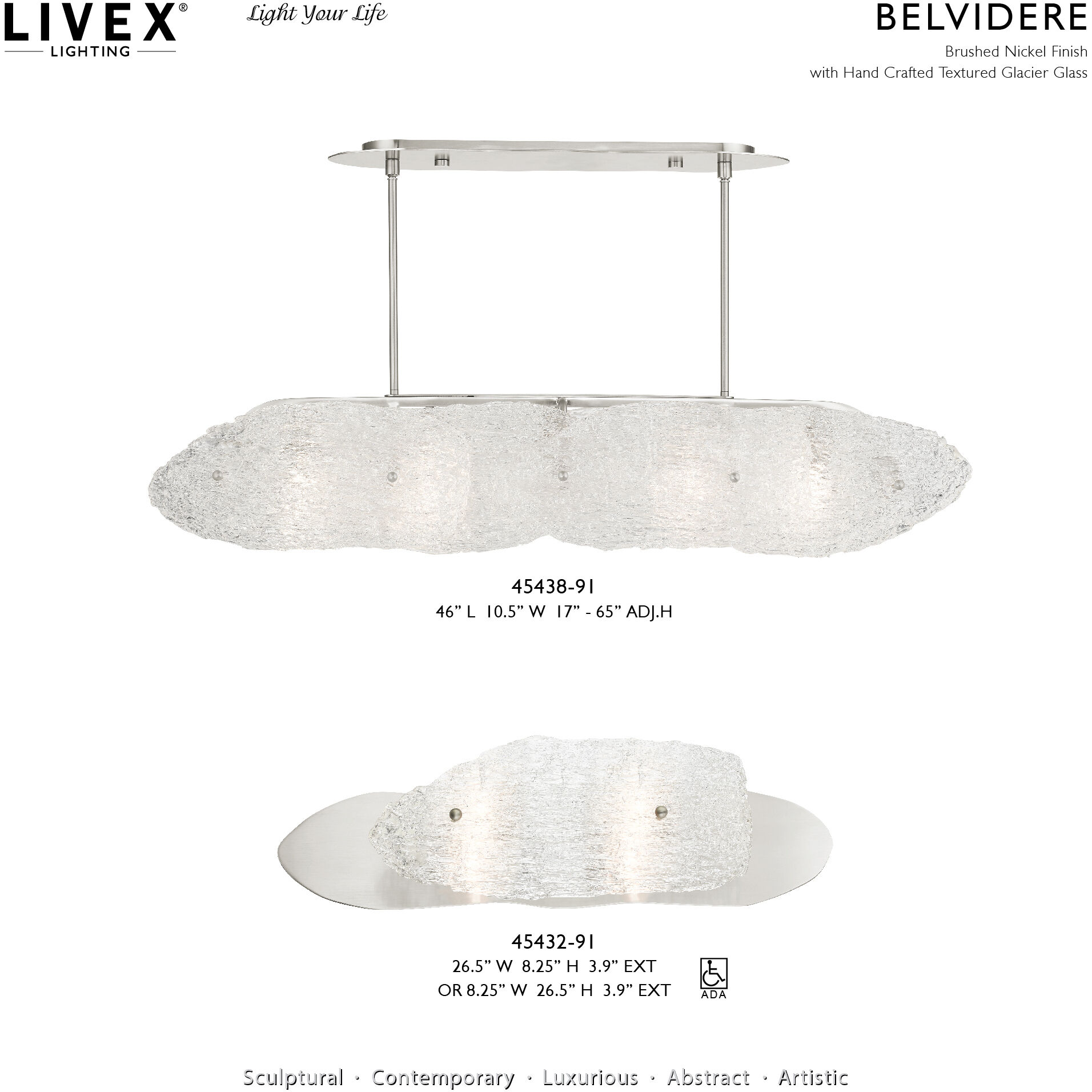 Belvidere 5 Light 46 inch Brushed Nickel Linear Chandelier Ceiling Light
