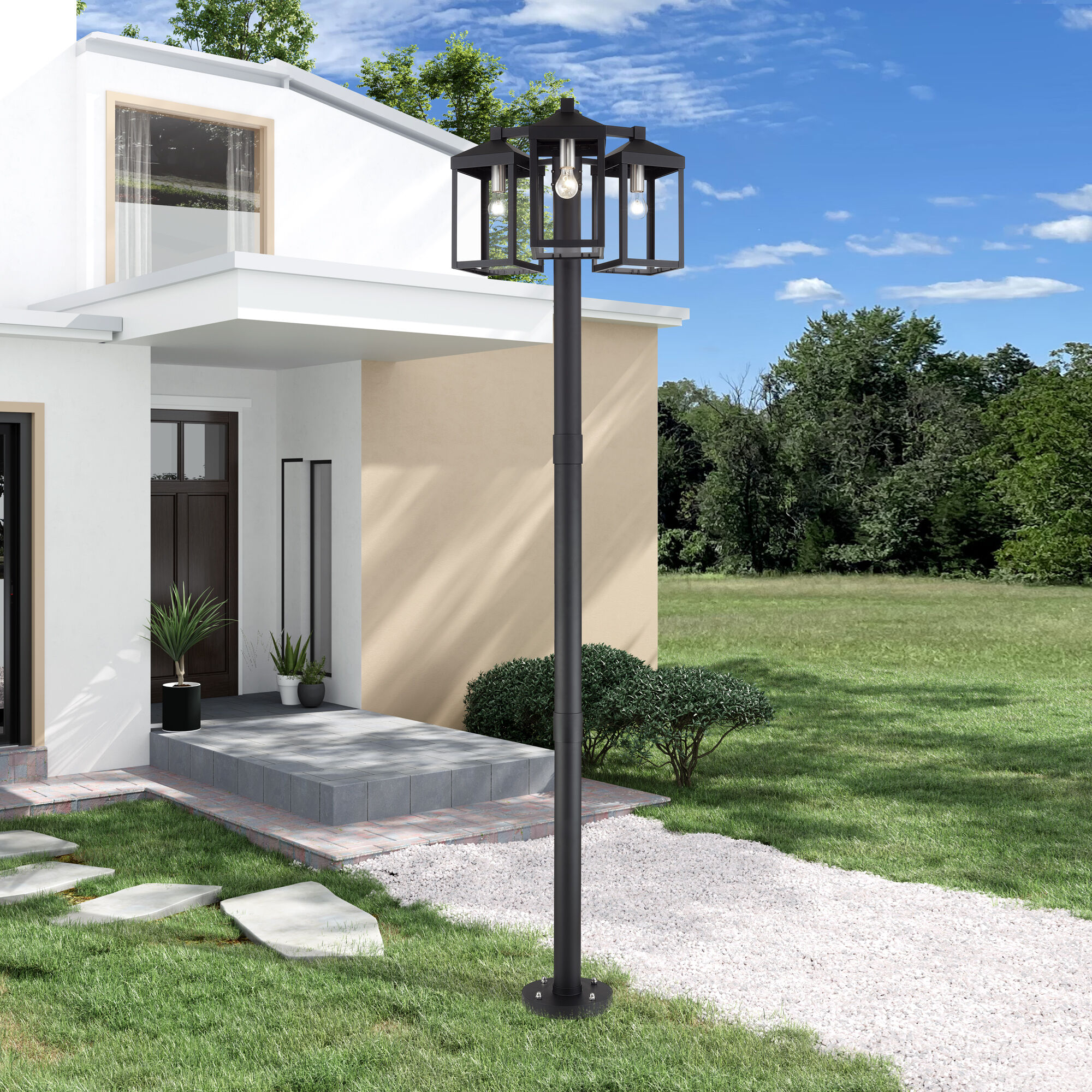 Nyack 3 Light 96.25 inch Black with Brushed Nickel Accents Outdoor 3 Head Post Light