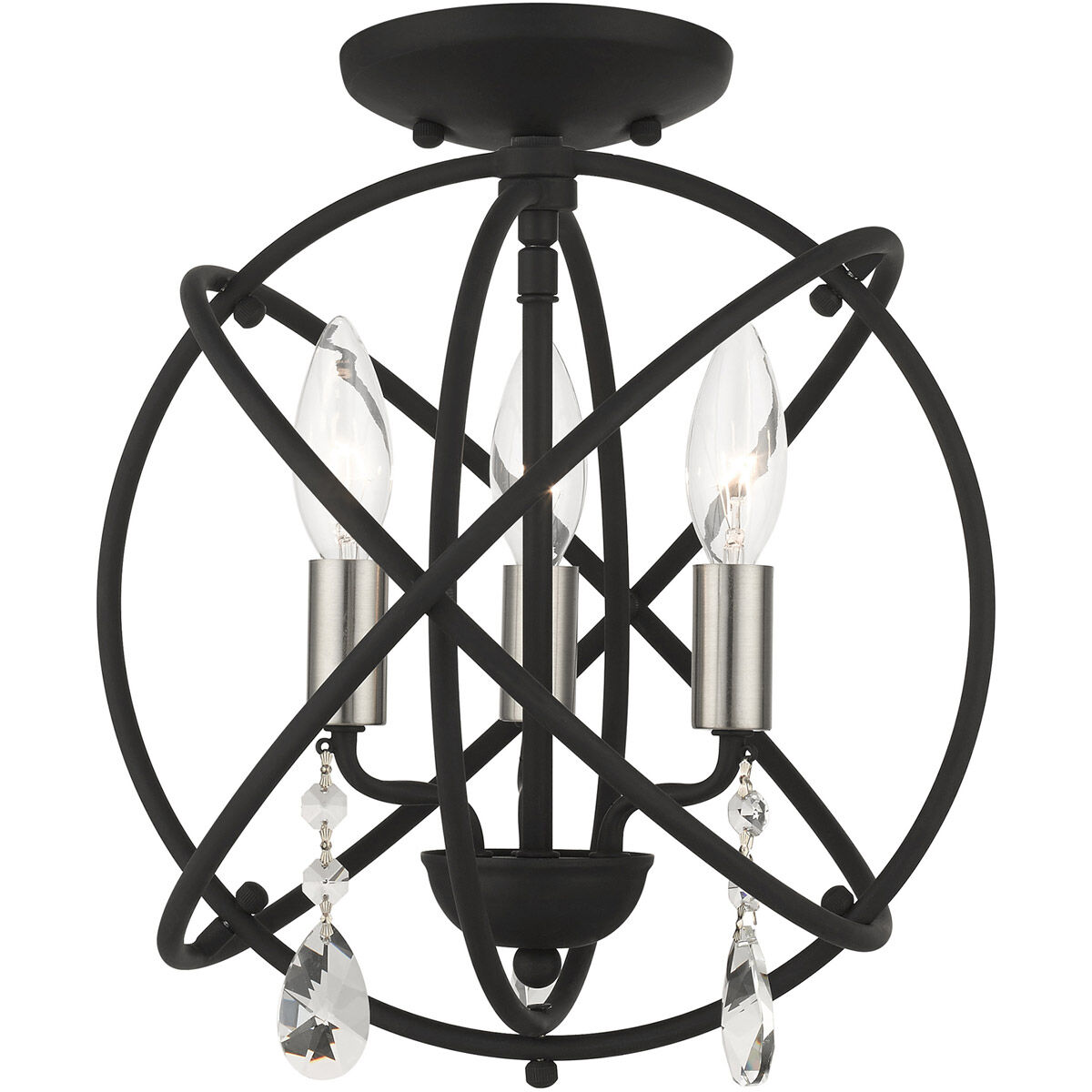 Aria 3 Light 13 inch Black Convertible Chandelier / Semi Flush Ceiling Light