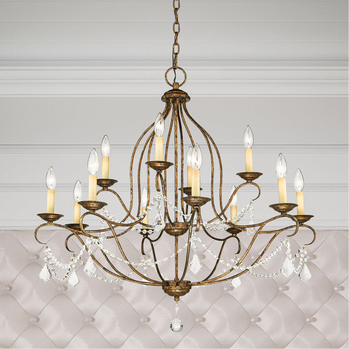 Chesterfield 12 Light 34 inch Hand Applied Venetian Golden Bronze Chandelier Ceiling Light