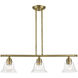 Moreland 3 Light 30 inch Antique Brass Linear Chandelier Ceiling Light